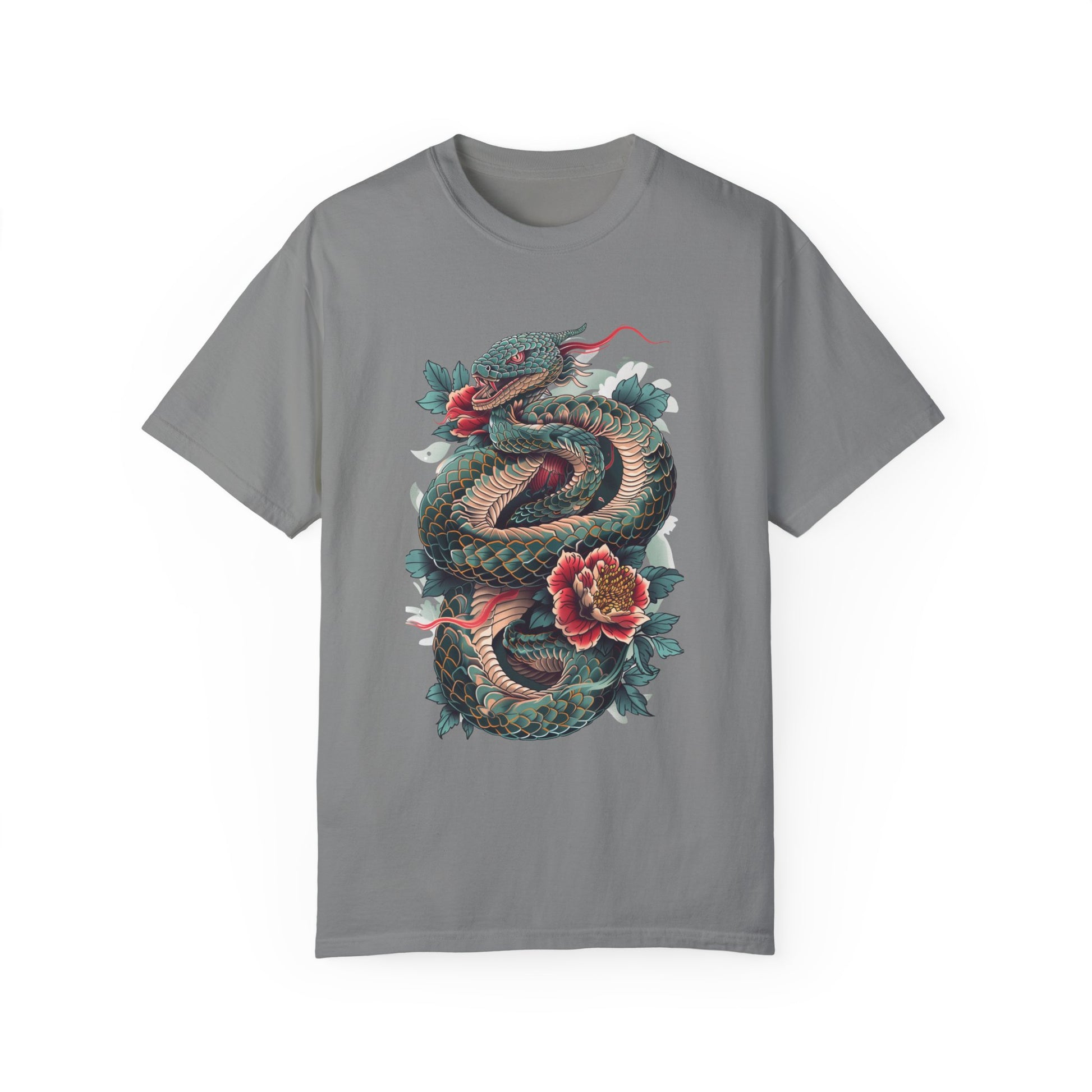 Irezumi Art King Cobra Snake Japanese Tattoo Style Graphic Unisex Garment-dyed T-shirt Cotton Funny Humorous Graphic Soft Premium Unisex Men Women Granite T-shirt Birthday Gift-4