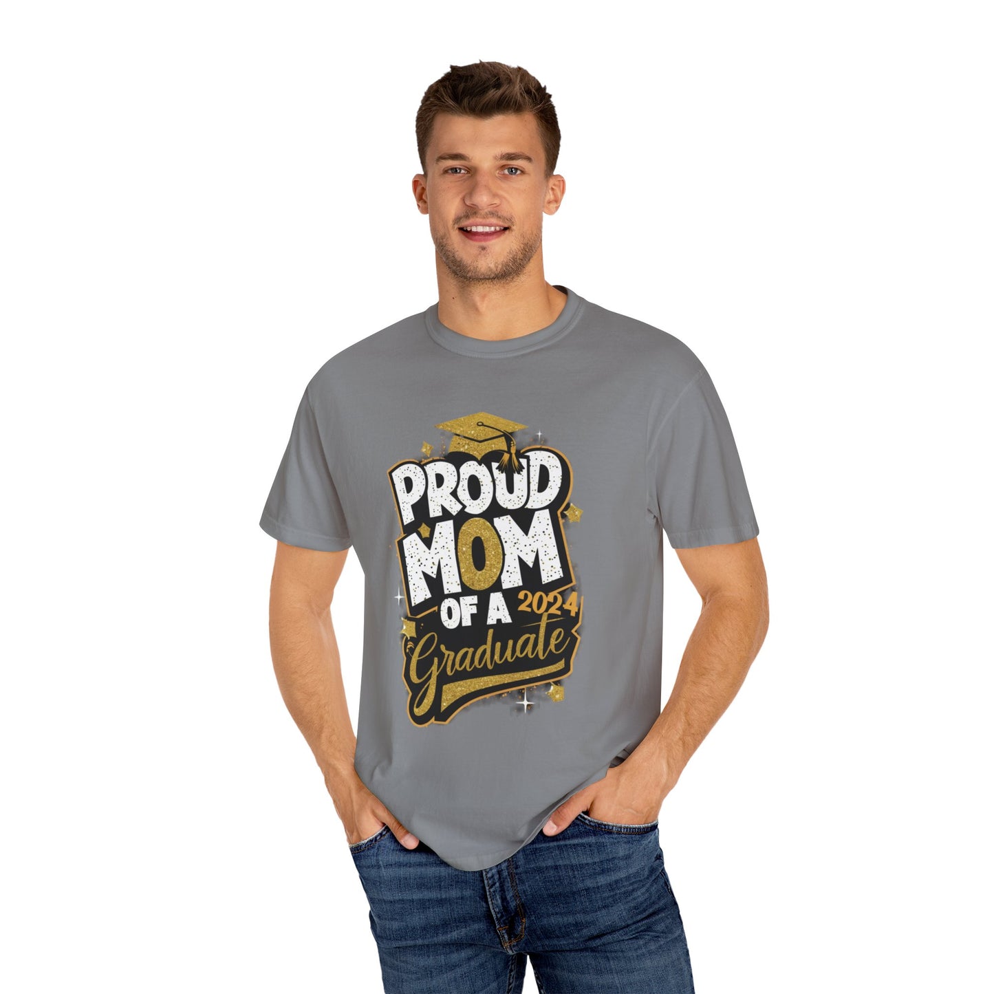 Proud Mom of a 2024 Graduate Unisex Garment-dyed T-shirt Cotton Funny Humorous Graphic Soft Premium Unisex Men Women Grey T-shirt Birthday Gift-42