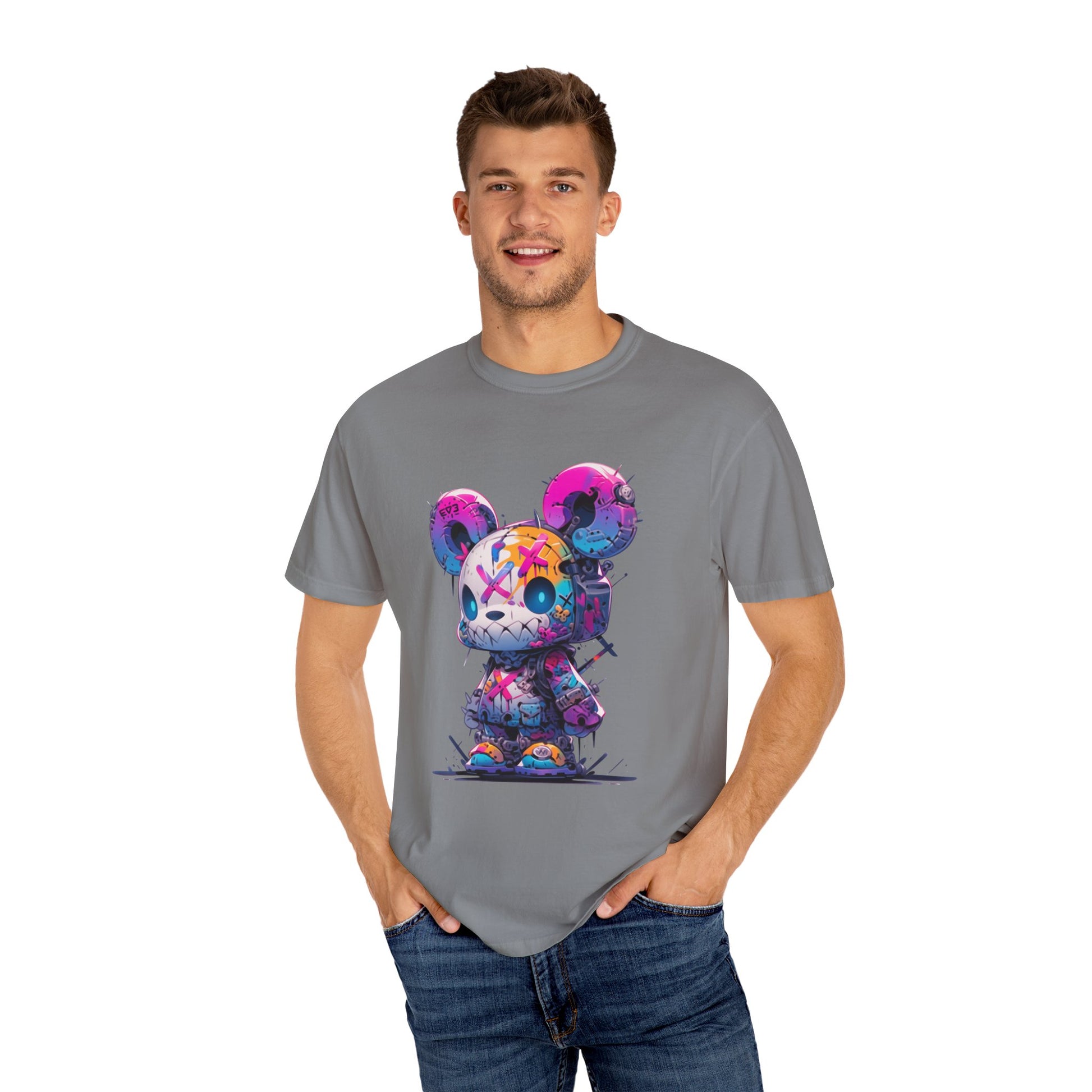 Hip Hop Teddy Bear Graphic Unisex Garment-dyed T-shirt Cotton Funny Humorous Graphic Soft Premium Unisex Men Women Grey T-shirt Birthday Gift-42