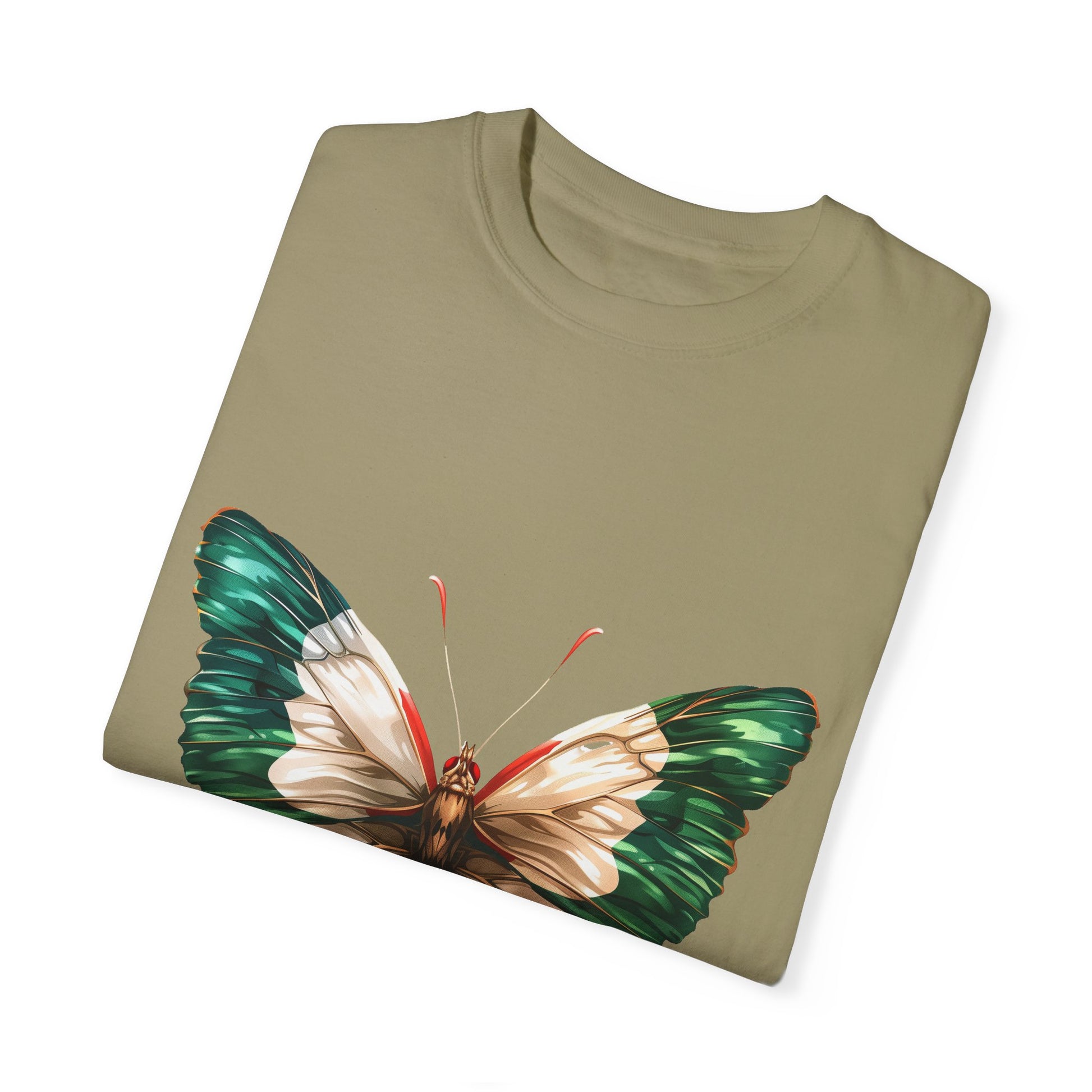 Mexico Flag Butterfly Graphic Unisex Garment Dyed T-shirt Cotton Funny Humorous Graphic Soft Premium Unisex Men Women Khaki T-shirt Birthday Gift-47