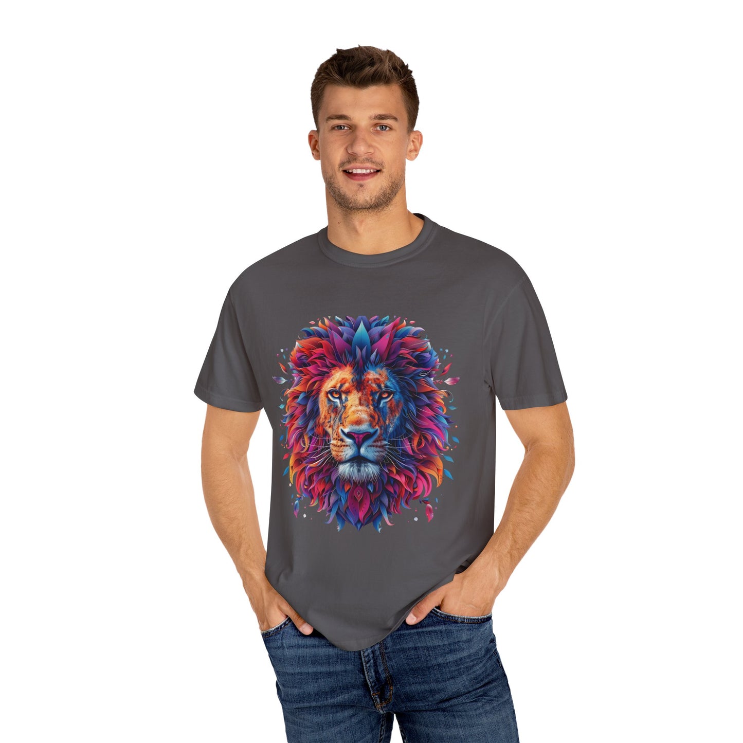 Lion Head Cool Graphic Design Novelty Unisex Garment-dyed T-shirt Cotton Funny Humorous Graphic Soft Premium Unisex Men Women Graphite T-shirt Birthday Gift-39