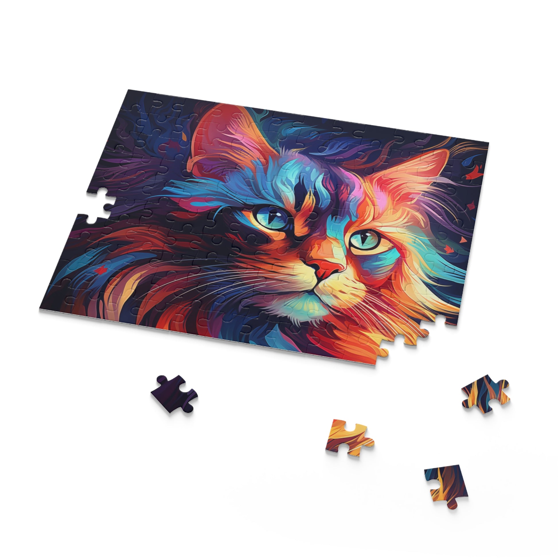 Vibrant Abstract Watercolor Cat Jigsaw Puzzle for Boys, Girls, Kids Adult Birthday Business Jigsaw Puzzle Gift for Him Funny Humorous Indoor Outdoor Game Gift For Her Online-7