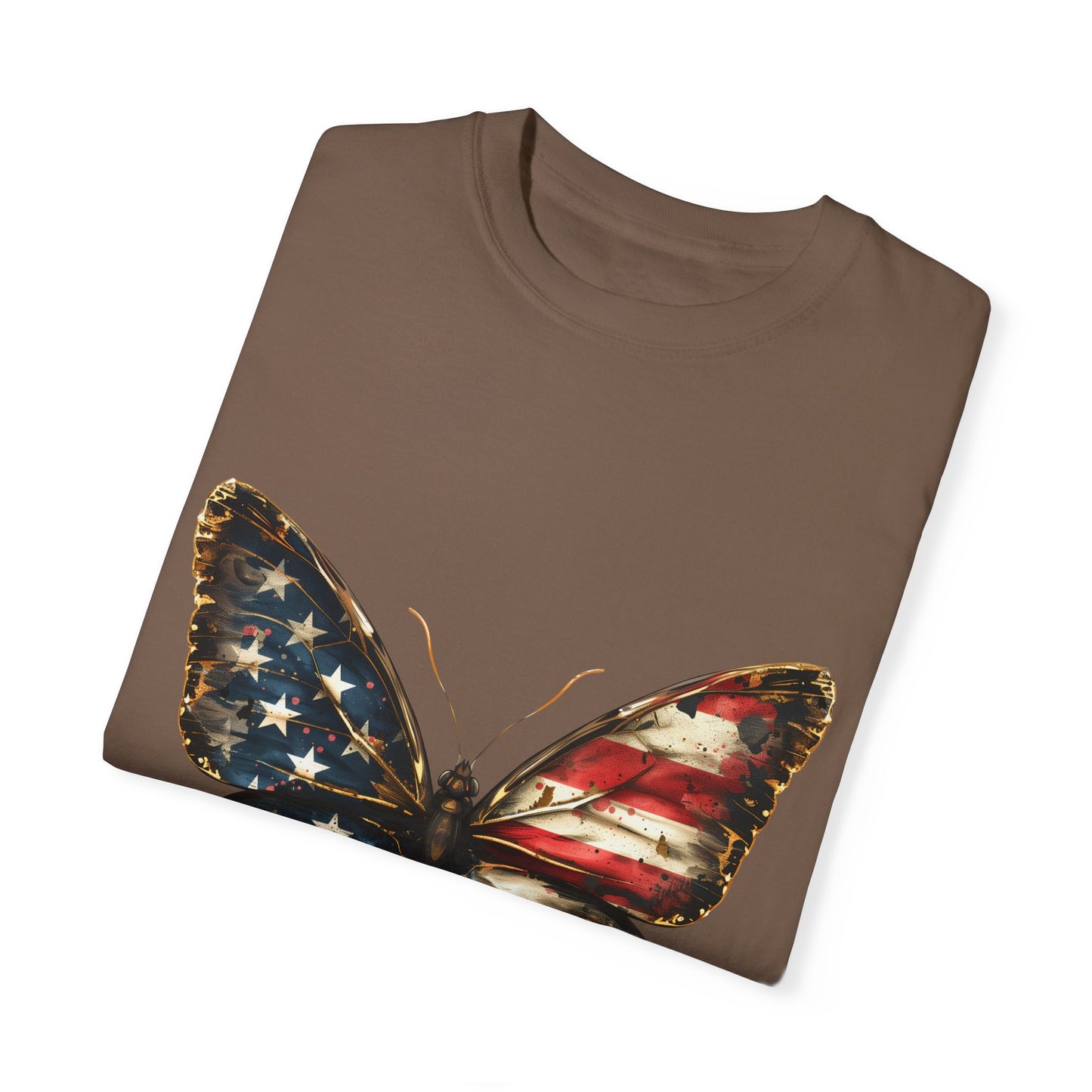 American Flag Butterfly Graphic Unisex Garment Dyed T-shirt Cotton Funny Humorous Graphic Soft Premium Unisex Men Women Espresso T-shirt Birthday Gift-59
