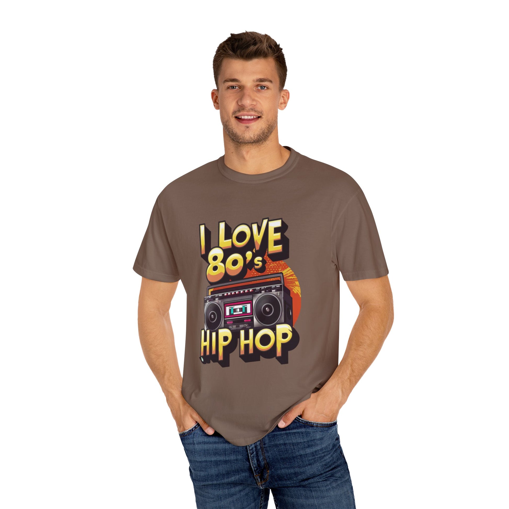 I Love 80's Hip Hop Graphic Unisex Garment-dyed T-shirt Cotton Funny Humorous Graphic Soft Premium Unisex Men Women Espresso T-shirt Birthday Gift-60