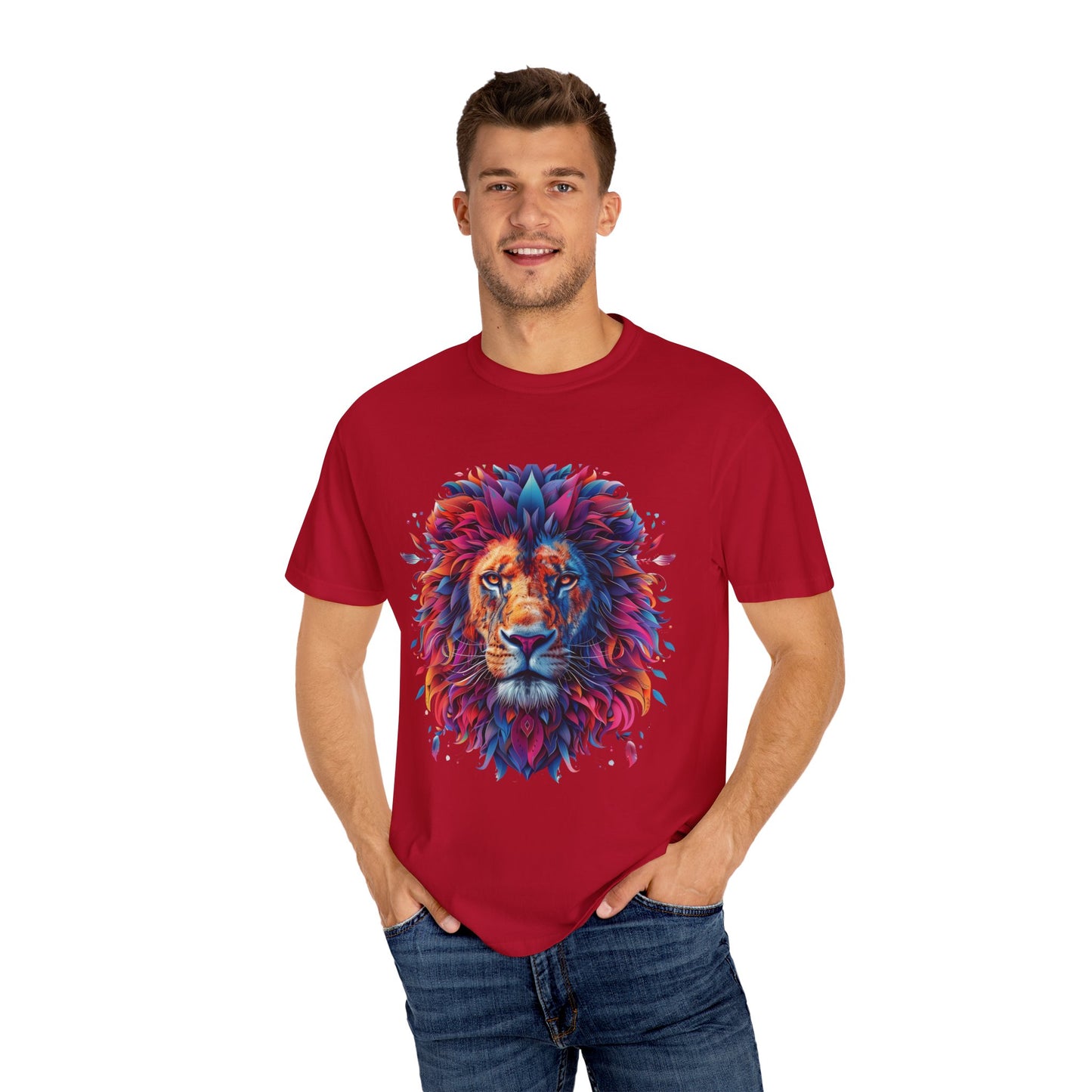 Lion Head Cool Graphic Design Novelty Unisex Garment-dyed T-shirt Cotton Funny Humorous Graphic Soft Premium Unisex Men Women Red T-shirt Birthday Gift-21