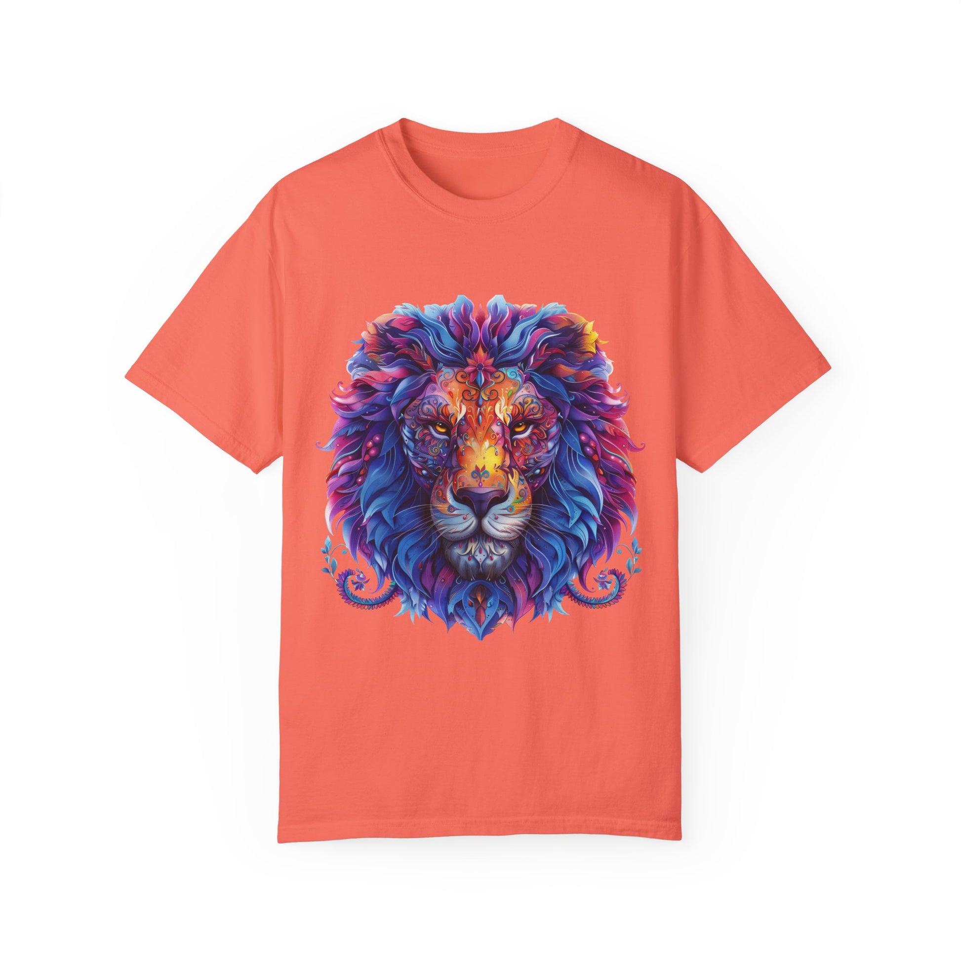 Lion Head Cool Graphic Design Novelty Unisex Garment-dyed T-shirt Cotton Funny Humorous Graphic Soft Premium Unisex Men Women Bright Salmon T-shirt Birthday Gift-6