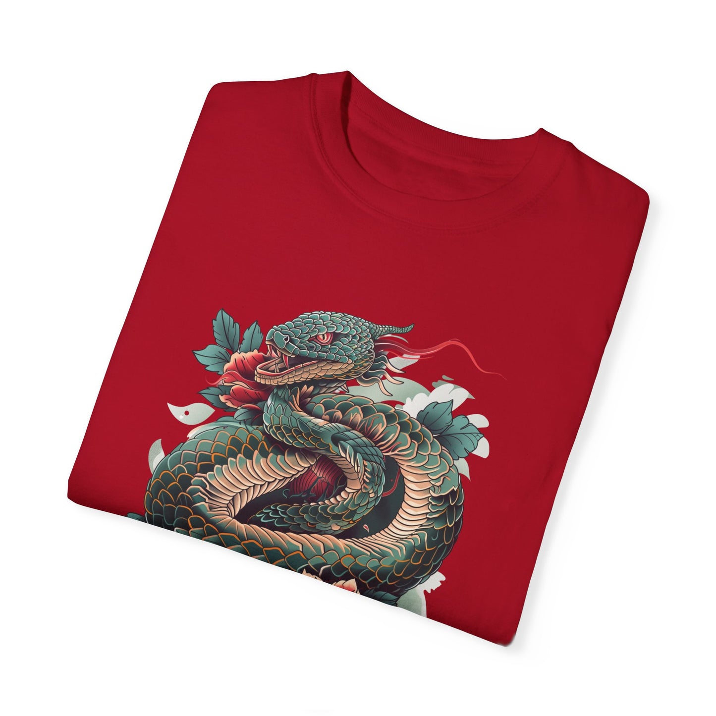 Irezumi Art King Cobra Snake Japanese Tattoo Style Graphic Unisex Garment-dyed T-shirt Cotton Funny Humorous Graphic Soft Premium Unisex Men Women Red T-shirt Birthday Gift-20