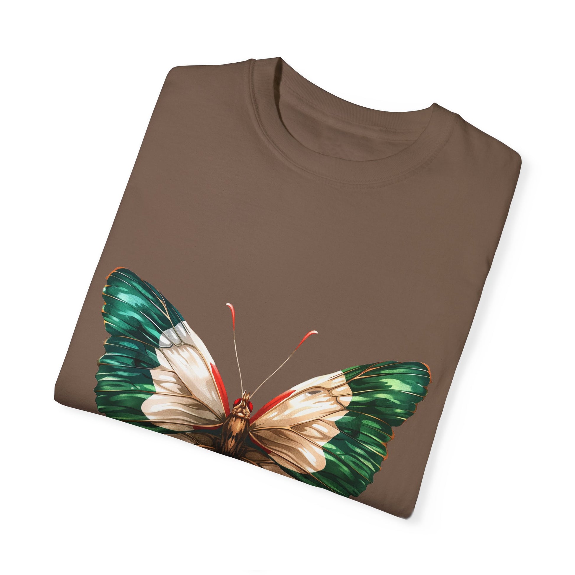 Mexico Flag Butterfly Graphic Unisex Garment Dyed T-shirt Cotton Funny Humorous Graphic Soft Premium Unisex Men Women Espresso T-shirt Birthday Gift-59