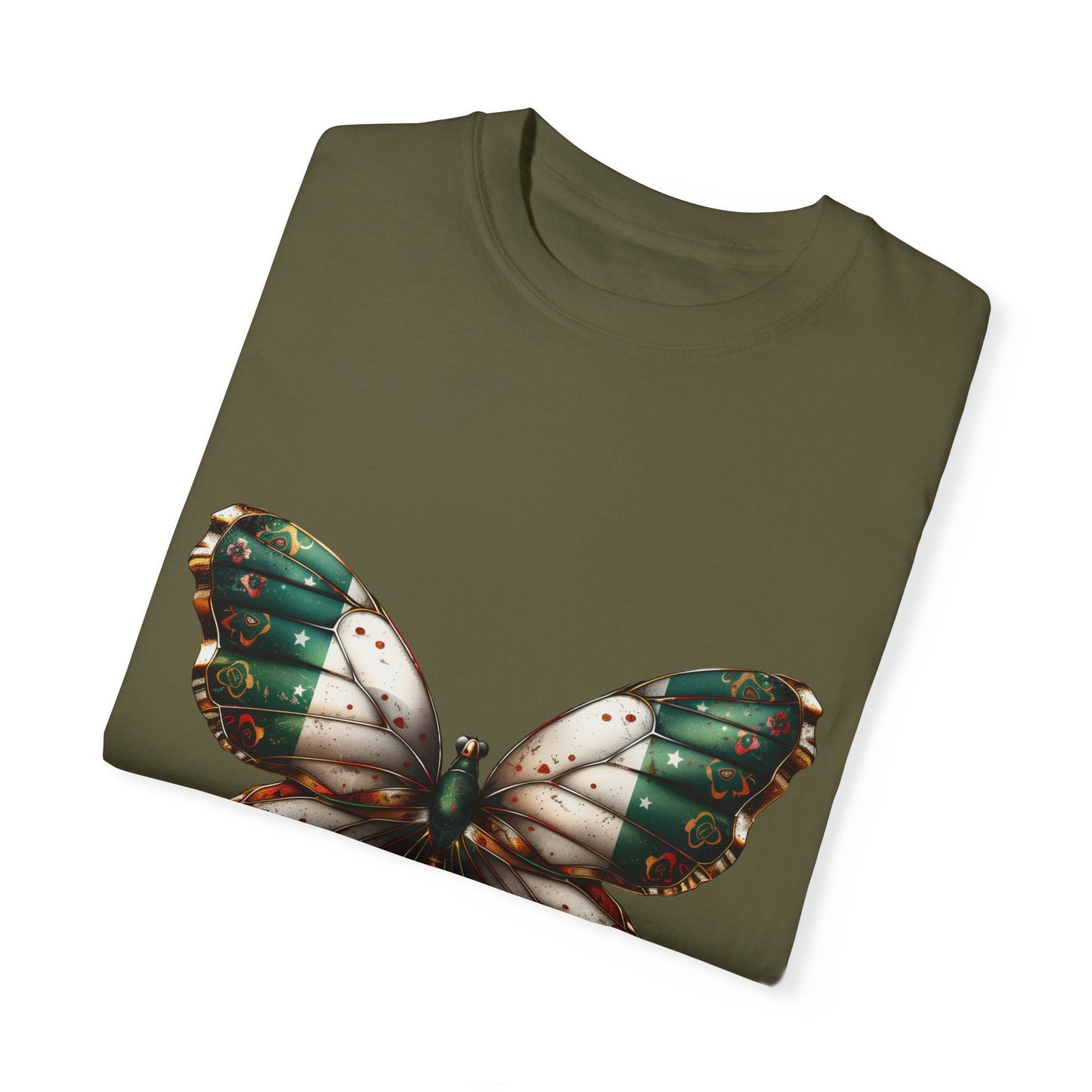 Mexican Pride Flag Butterfly Graphic Unisex Garment Dyed T-shirt Cotton Funny Humorous Graphic Soft Premium Unisex Men Women Sage T-shirt Birthday Gift-53