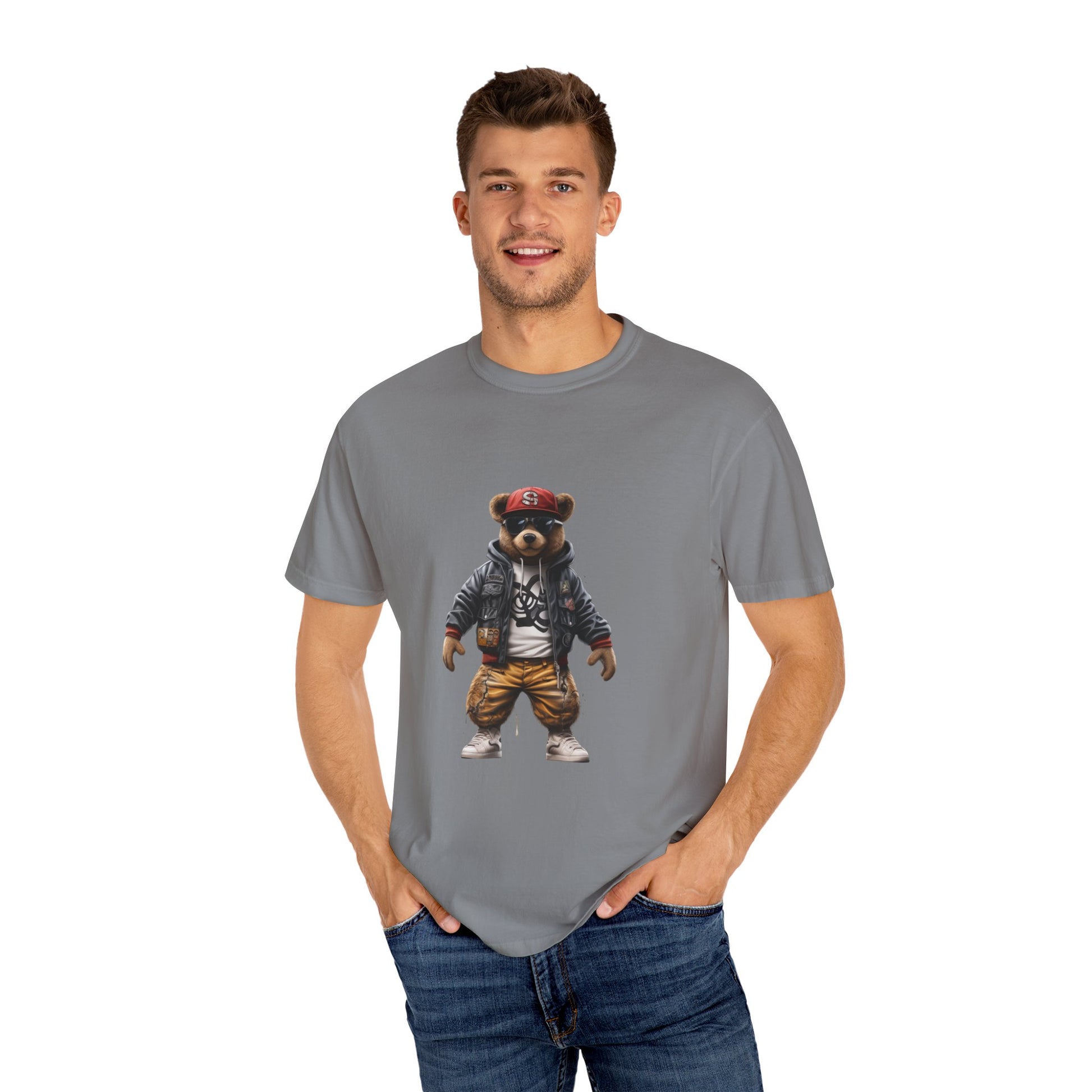 Hip Hop Teddy Bear Graphic Unisex Garment-dyed T-shirt Cotton Funny Humorous Graphic Soft Premium Unisex Men Women Grey T-shirt Birthday Gift-42