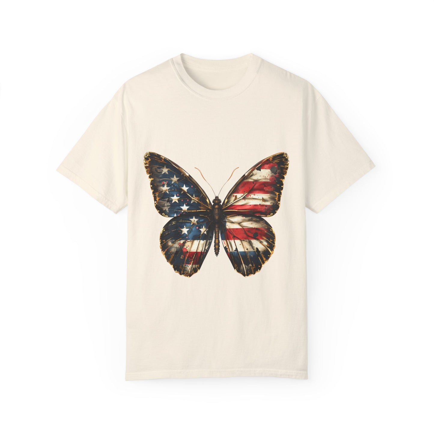 American Flag Butterfly Graphic Unisex Garment Dyed T-shirt Cotton Funny Humorous Graphic Soft Premium Unisex Men Women Ivory T-shirt Birthday Gift-10