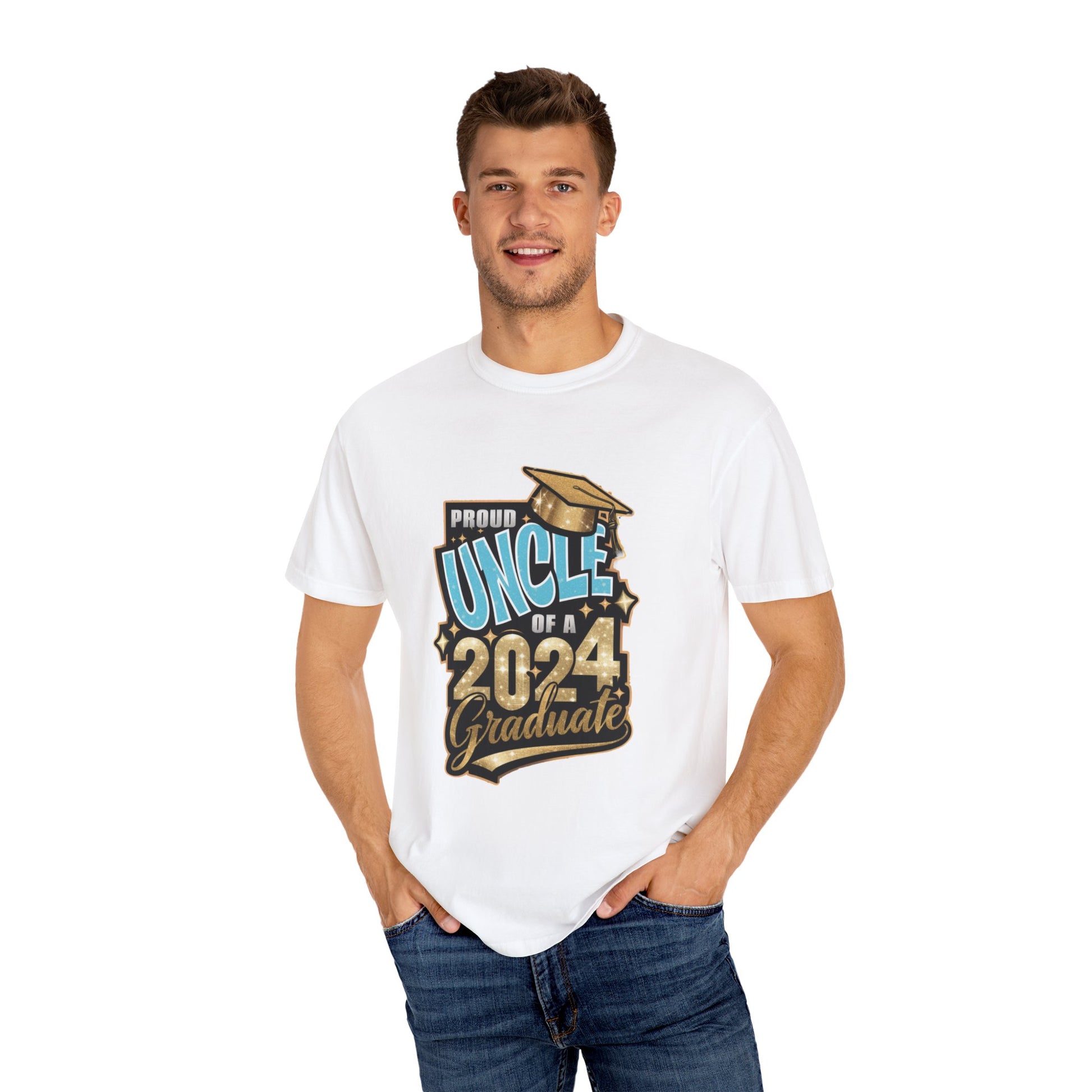 Proud Uncle of a 2024 Graduate Unisex Garment-dyed T-shirt Cotton Funny Humorous Graphic Soft Premium Unisex Men Women White T-shirt Birthday Gift-24