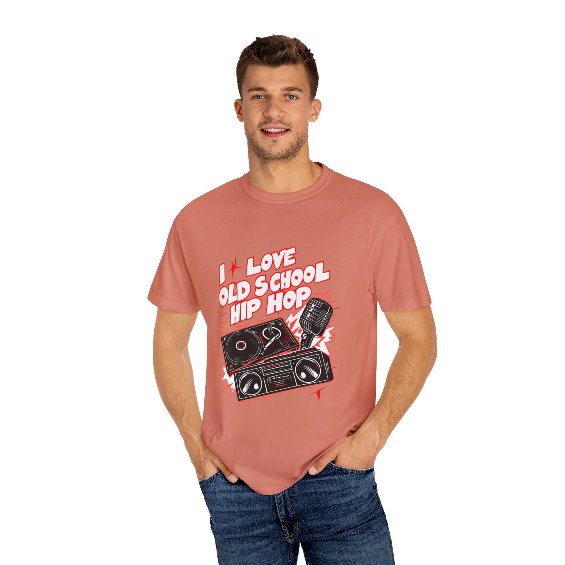 I Love Old School Hip Hop Graphic Unisex Garment-dyed T-shirt Cotton Funny Humorous Graphic Soft Premium Unisex Men Women Terracotta T-shirt Birthday Gift-57