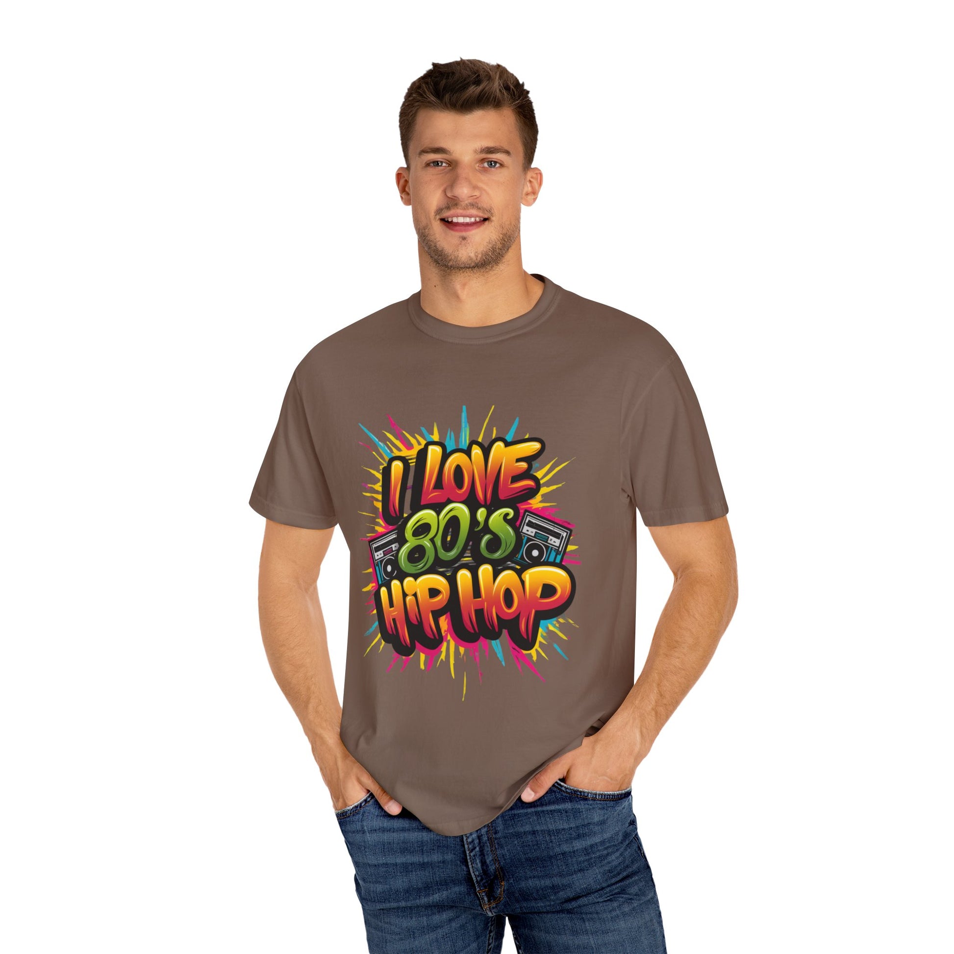 I Love 80's Hip Hop Graphic Unisex Garment-dyed T-shirt Cotton Funny Humorous Graphic Soft Premium Unisex Men Women Espresso T-shirt Birthday Gift-60