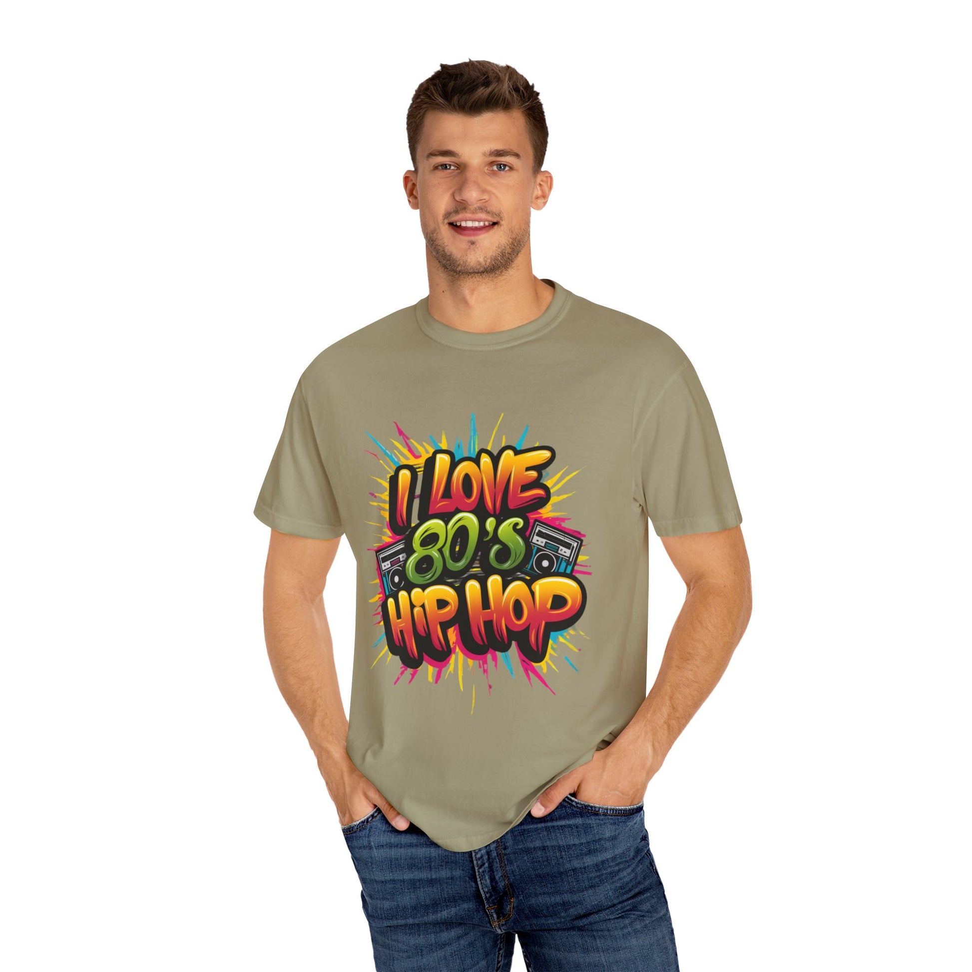 I Love 80's Hip Hop Graphic Unisex Garment-dyed T-shirt Cotton Funny Humorous Graphic Soft Premium Unisex Men Women Khaki T-shirt Birthday Gift-48