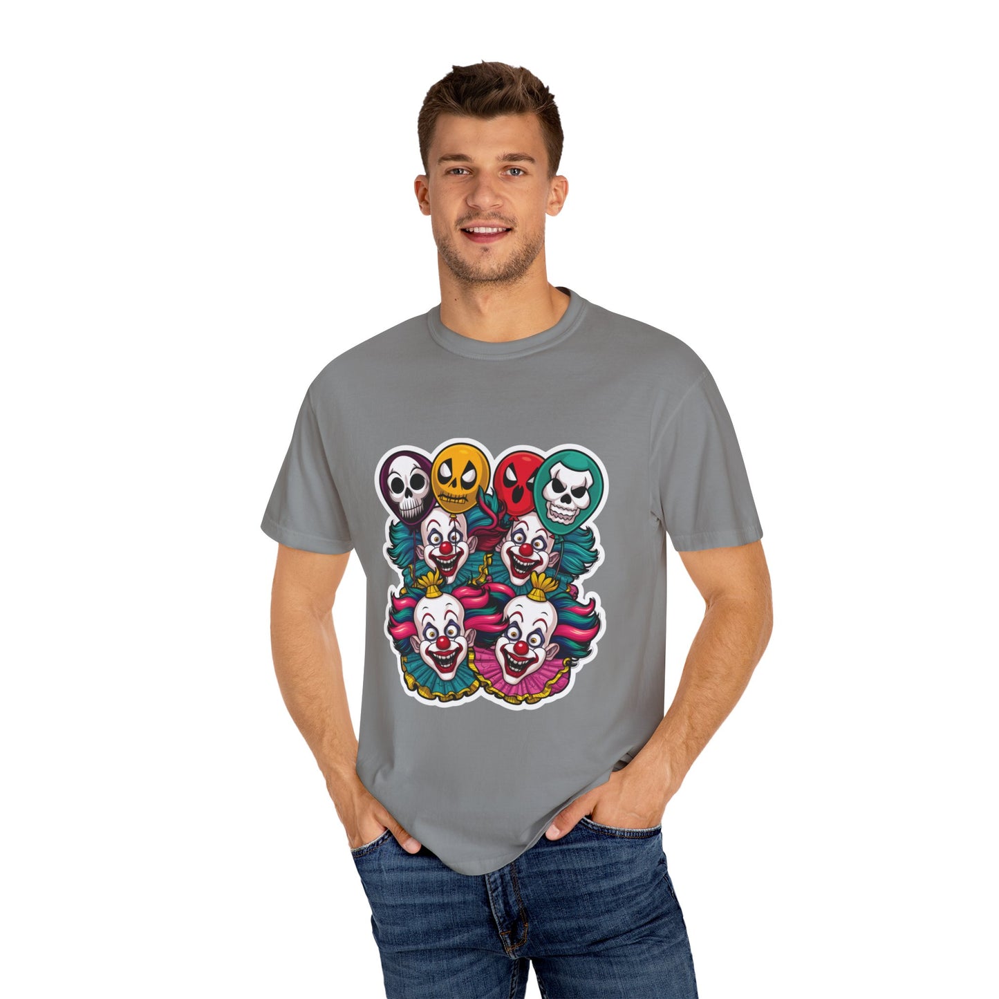Funny Horror Scary Clown Face Urban Sarcastic Graphic Unisex Garment Dyed T-shirt Cotton Funny Humorous Graphic Soft Premium Unisex Men Women Granite T-shirt Birthday Gift-27