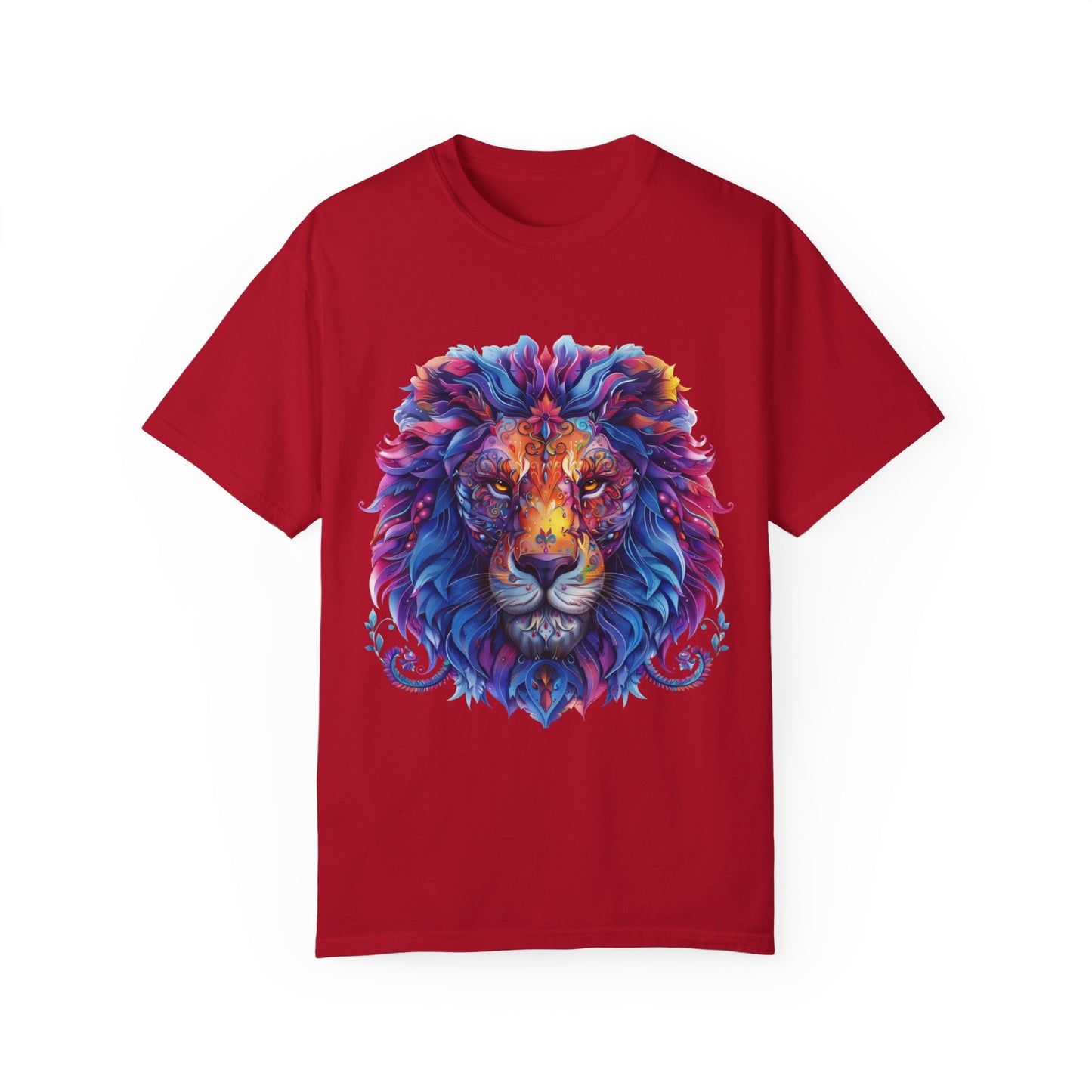 Lion Head Cool Graphic Design Novelty Unisex Garment-dyed T-shirt Cotton Funny Humorous Graphic Soft Premium Unisex Men Women Red T-shirt Birthday Gift-2