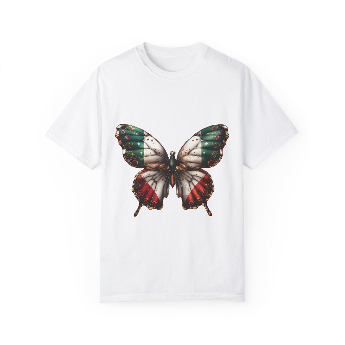 Mexican Pride Flag Butterfly Graphic Unisex Garment Dyed T-shirt Cotton Funny Humorous Graphic Soft Premium Unisex Men Women White T-shirt Birthday Gift-3