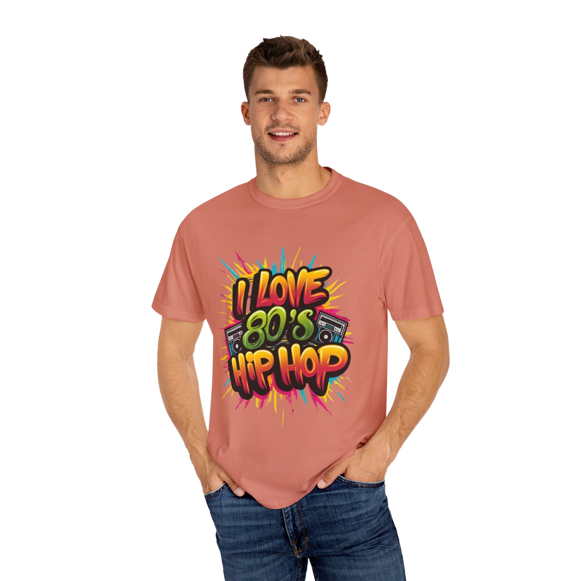 I Love 80's Hip Hop Graphic Unisex Garment-dyed T-shirt Cotton Funny Humorous Graphic Soft Premium Unisex Men Women Terracotta T-shirt Birthday Gift-57