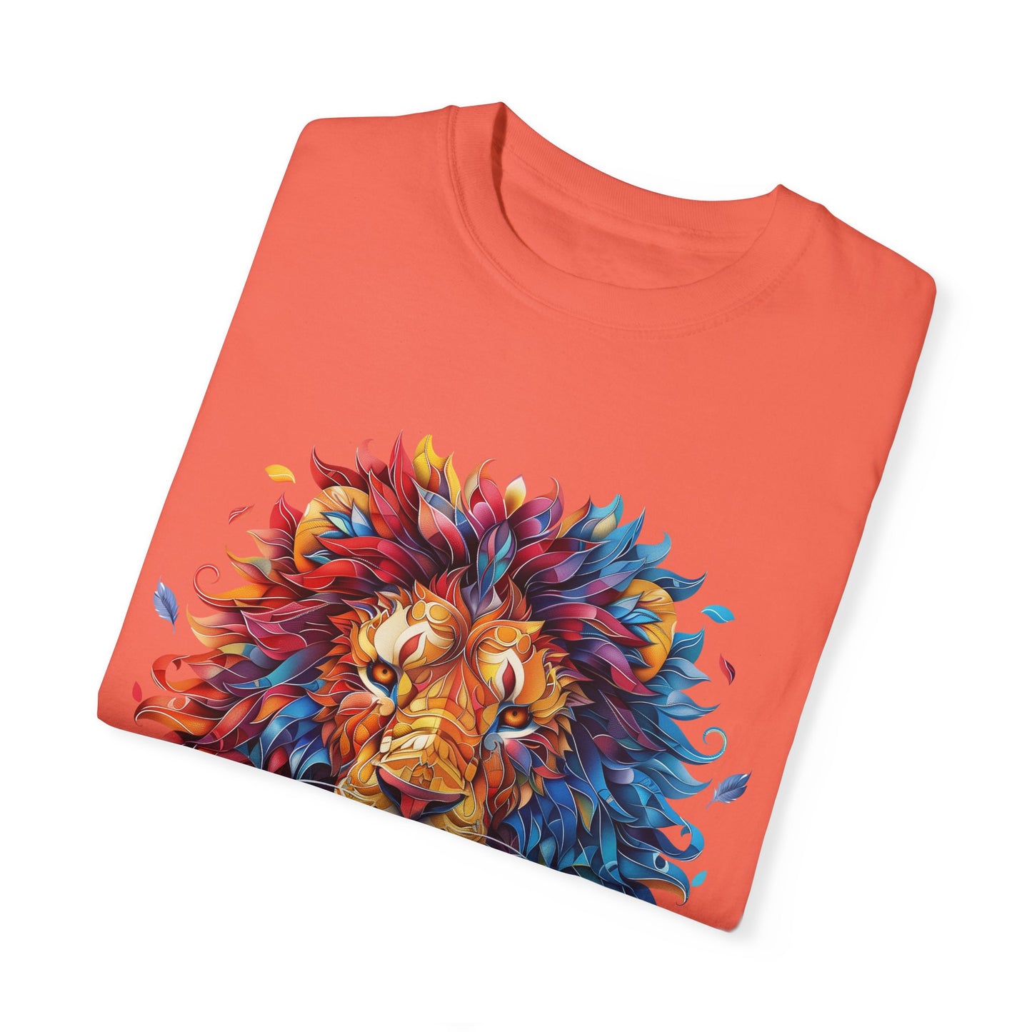 Lion Head Cool Graphic Design Novelty Unisex Garment-dyed T-shirt Cotton Funny Humorous Graphic Soft Premium Unisex Men Women Bright Salmon T-shirt Birthday Gift-32