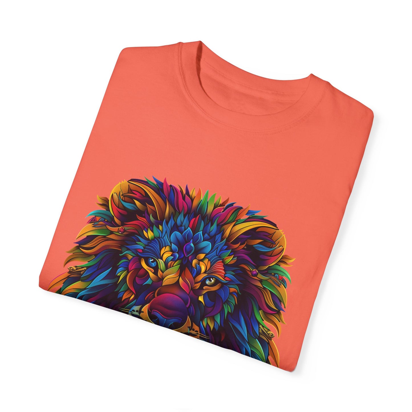 Lion Head Cool Graphic Design Novelty Unisex Garment-dyed T-shirt Cotton Funny Humorous Graphic Soft Premium Unisex Men Women Bright Salmon T-shirt Birthday Gift-32