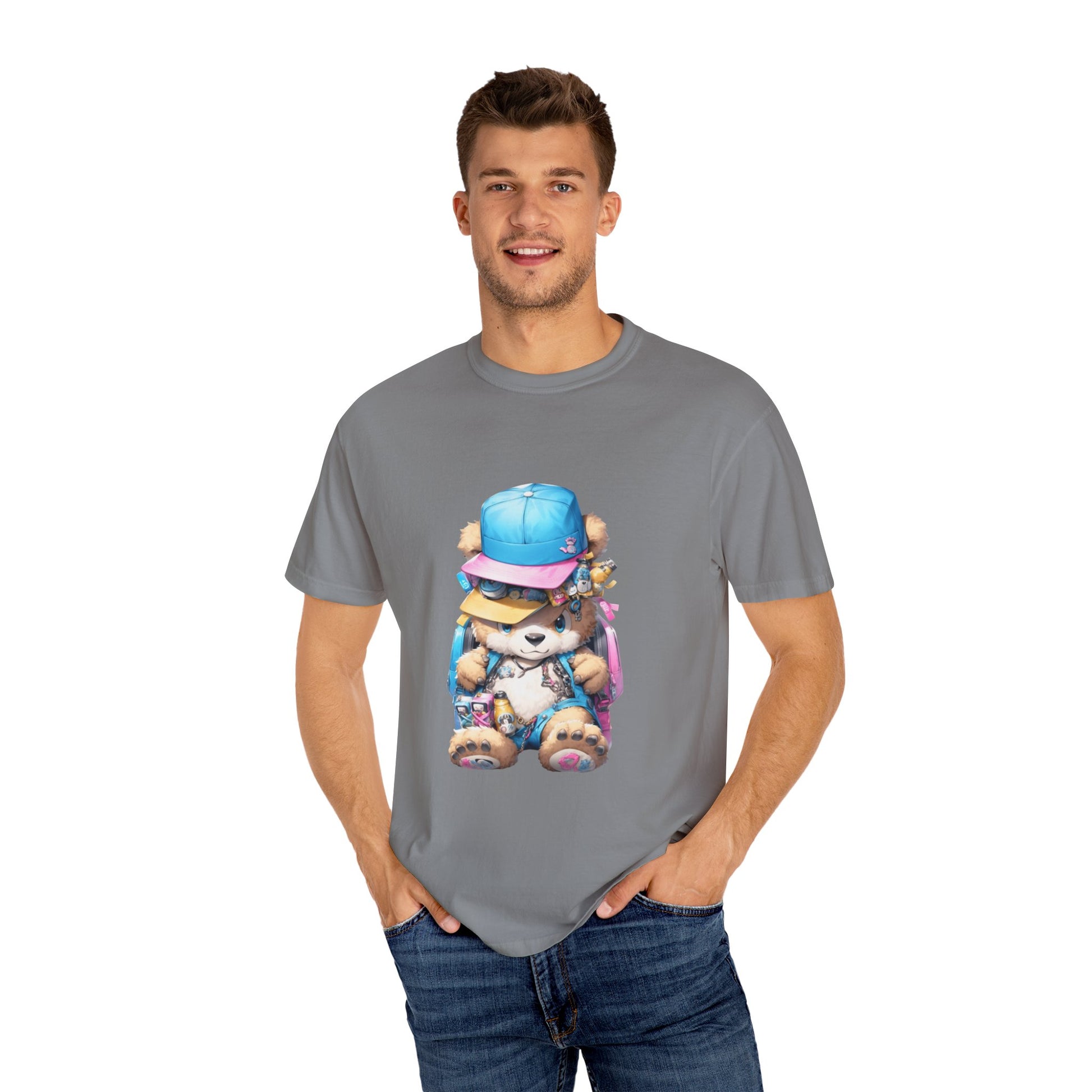 Hip Hop Teddy Bear Graphic Unisex Garment-dyed T-shirt Cotton Funny Humorous Graphic Soft Premium Unisex Men Women Grey T-shirt Birthday Gift-42