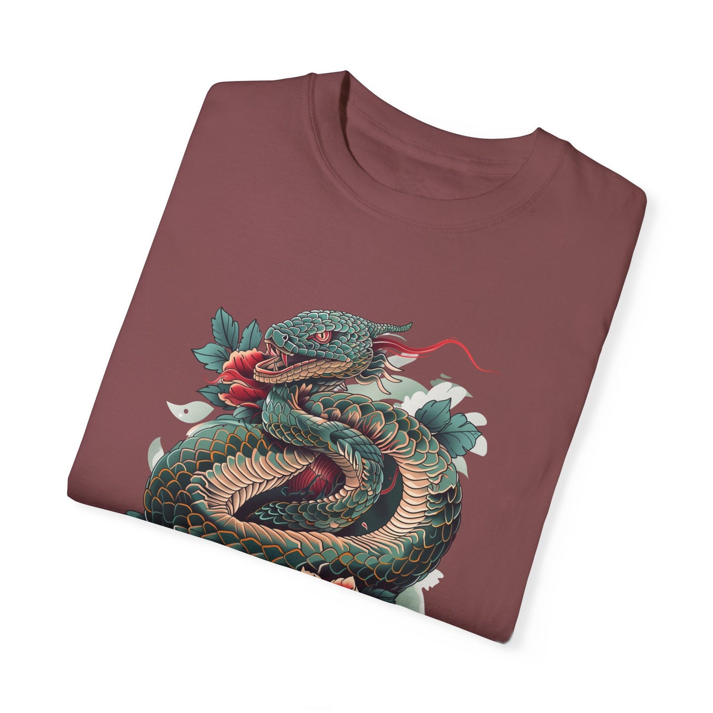 Irezumi Art King Cobra Snake Japanese Tattoo Style Graphic Unisex Garment-dyed T-shirt Cotton Funny Humorous Graphic Soft Premium Unisex Men Women Brick T-shirt Birthday Gift-29