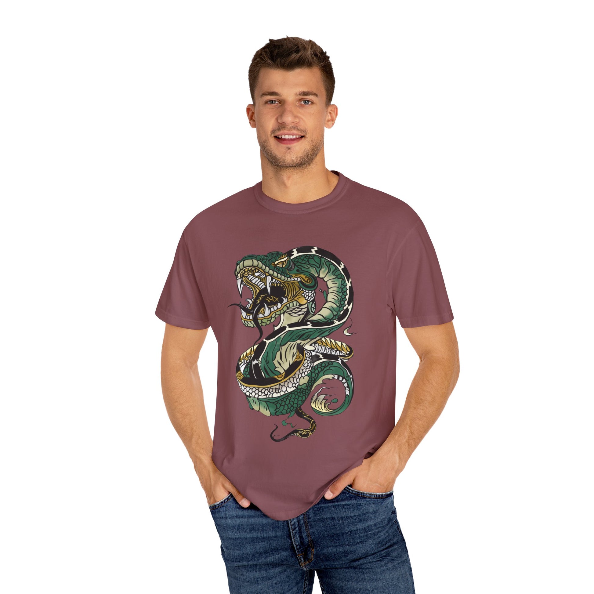 Irezumi Art King Cobra Snake Japanese Tattoo Style Graphic Unisex Garment-dyed T-shirt Cotton Funny Humorous Graphic Soft Premium Unisex Men Women Brick T-shirt Birthday Gift-30