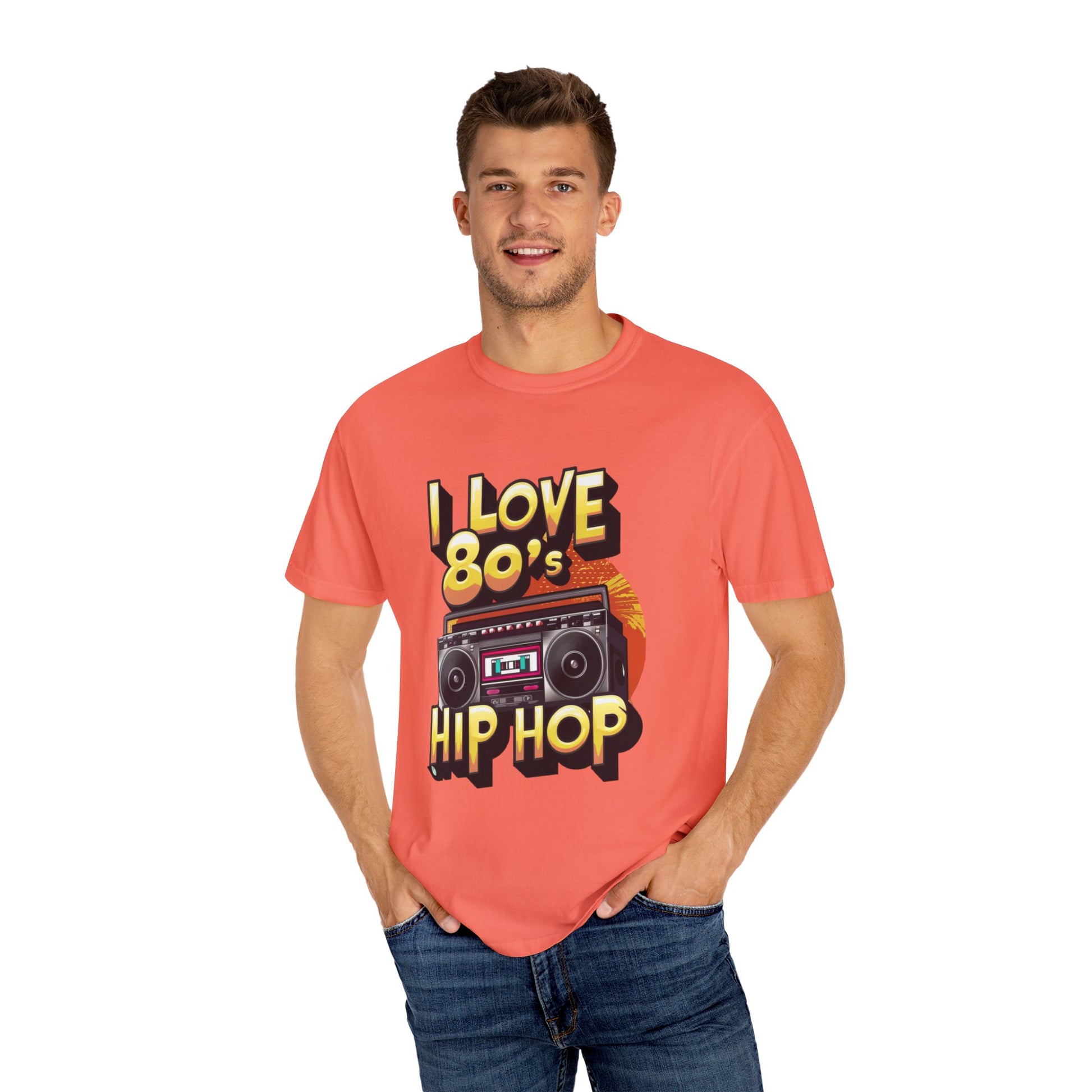 I Love 80's Hip Hop Graphic Unisex Garment-dyed T-shirt Cotton Funny Humorous Graphic Soft Premium Unisex Men Women Bright Salmon T-shirt Birthday Gift-33