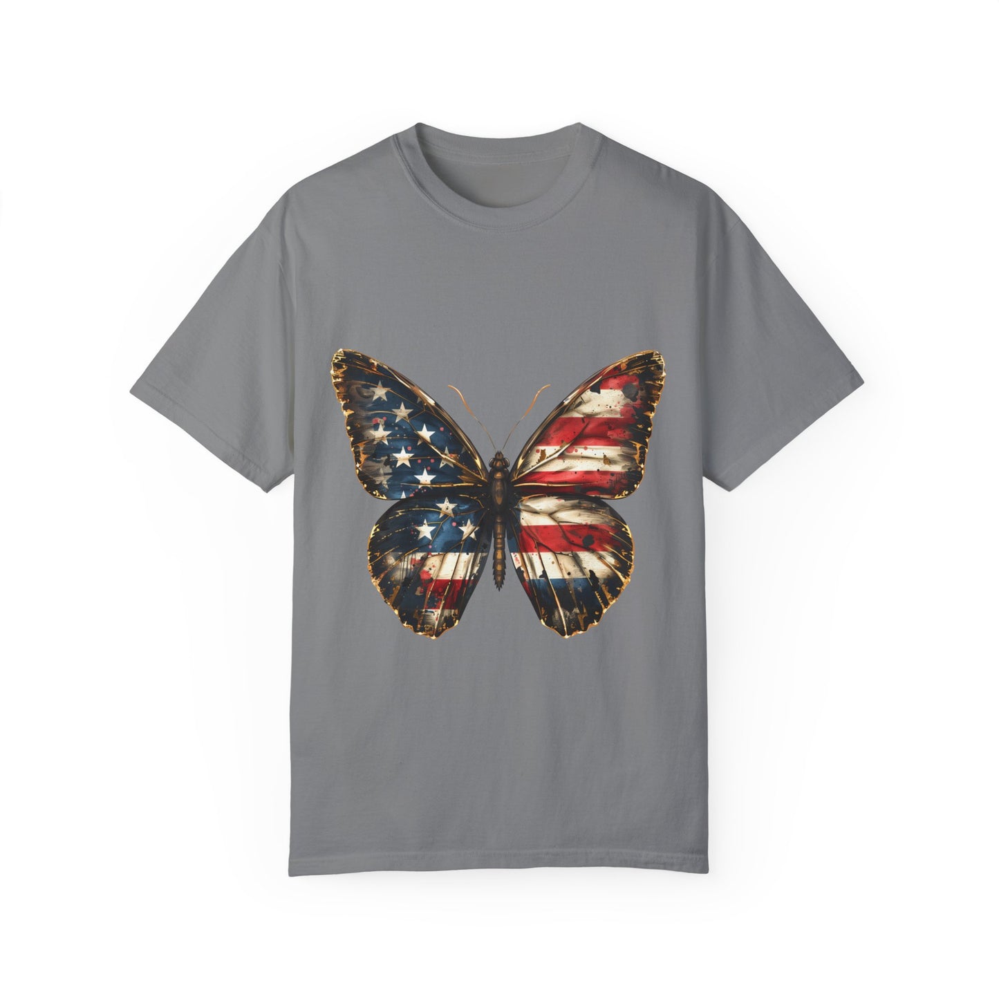 American Flag Butterfly Graphic Unisex Garment Dyed T-shirt Cotton Funny Humorous Graphic Soft Premium Unisex Men Women Grey T-shirt Birthday Gift-9
