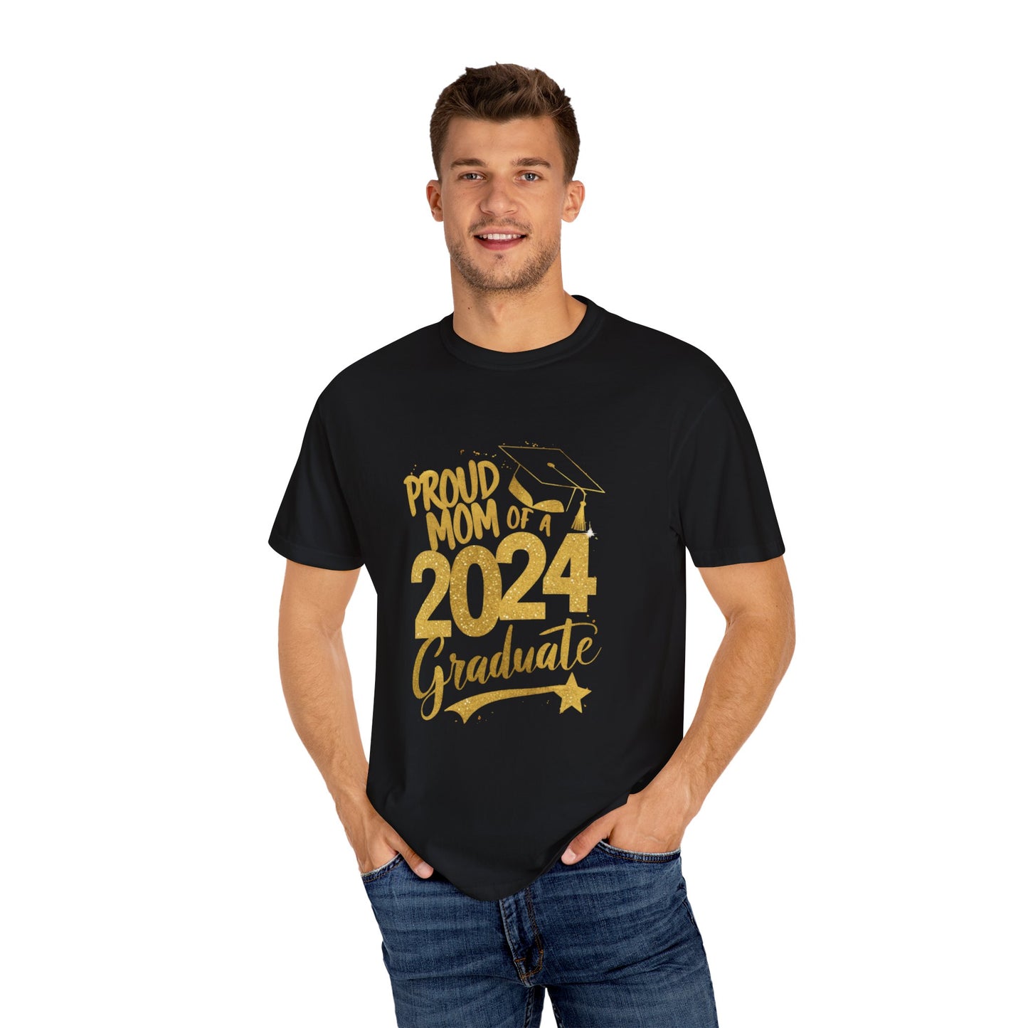 Proud of Mom 2024 Graduate Unisex Garment-dyed T-shirt Cotton Funny Humorous Graphic Soft Premium Unisex Men Women Black T-shirt Birthday Gift-18