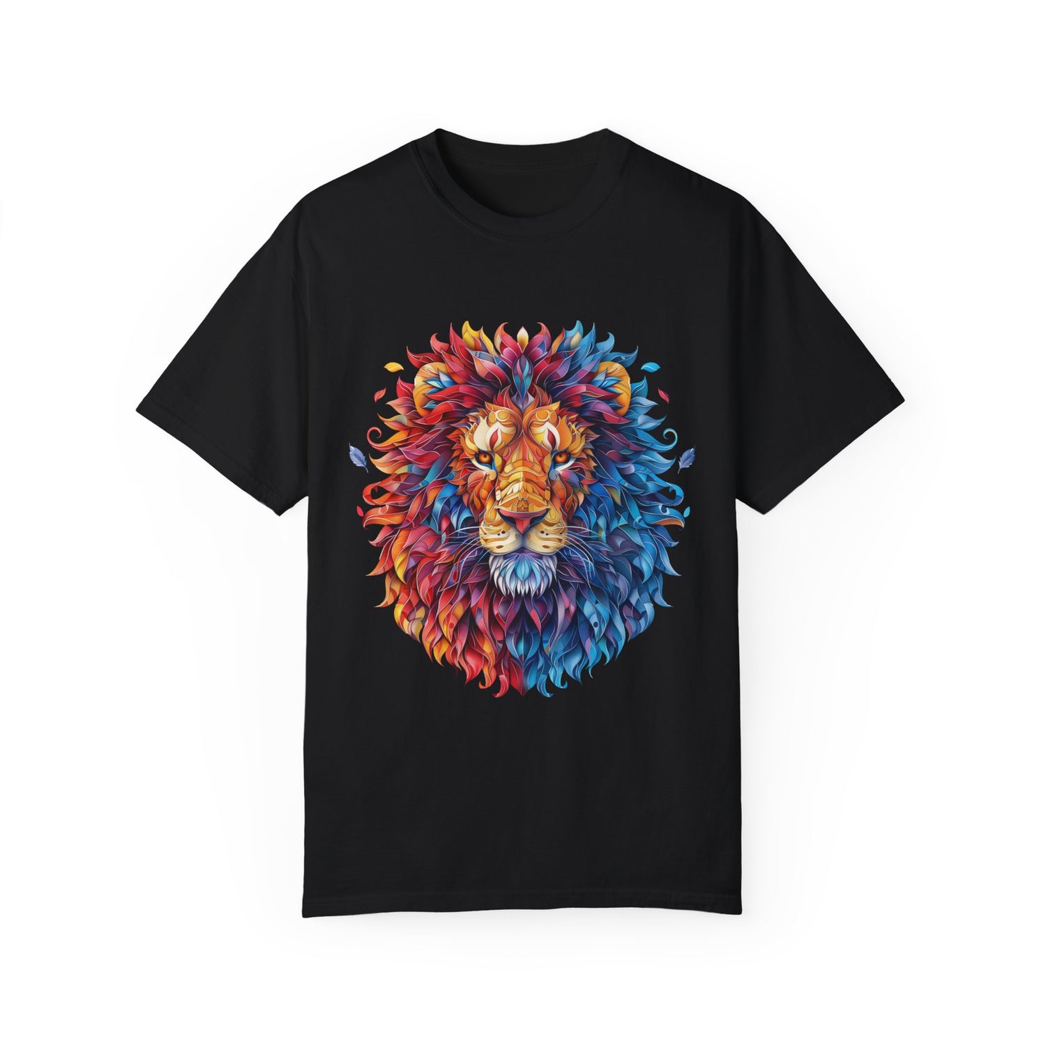 Lion Head Cool Graphic Design Novelty Unisex Garment-dyed T-shirt Cotton Funny Humorous Graphic Soft Premium Unisex Men Women Black T-shirt Birthday Gift-1