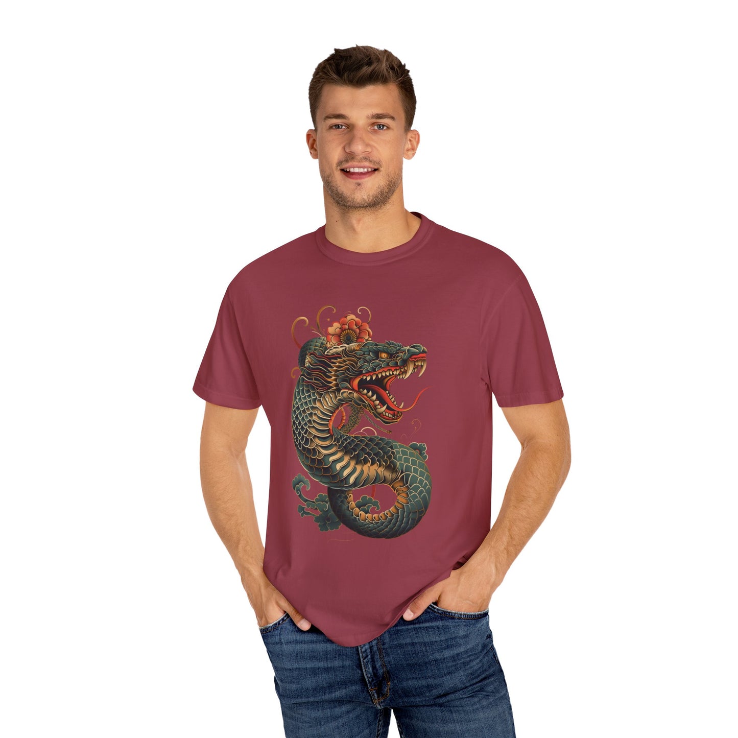 Irezumi Art King Cobra Snake Japanese Tattoo Style Graphic Unisex Garment-dyed T-shirt Cotton Funny Humorous Graphic Soft Premium Unisex Men Women Chili T-shirt Birthday Gift-36