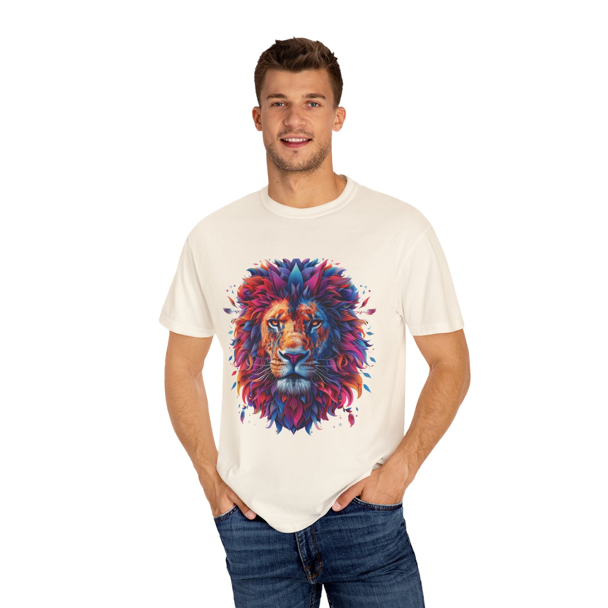 Lion Head Cool Graphic Design Novelty Unisex Garment-dyed T-shirt Cotton Funny Humorous Graphic Soft Premium Unisex Men Women Ivory T-shirt Birthday Gift-45