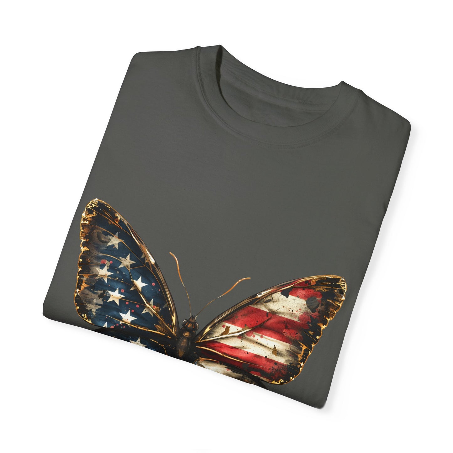 American Flag Butterfly Graphic Unisex Garment Dyed T-shirt Cotton Funny Humorous Graphic Soft Premium Unisex Men Women Graphite T-shirt Birthday Gift-50