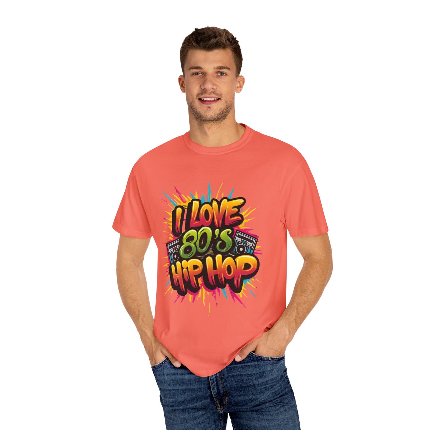 I Love 80's Hip Hop Graphic Unisex Garment-dyed T-shirt Cotton Funny Humorous Graphic Soft Premium Unisex Men Women Bright Salmon T-shirt Birthday Gift-33