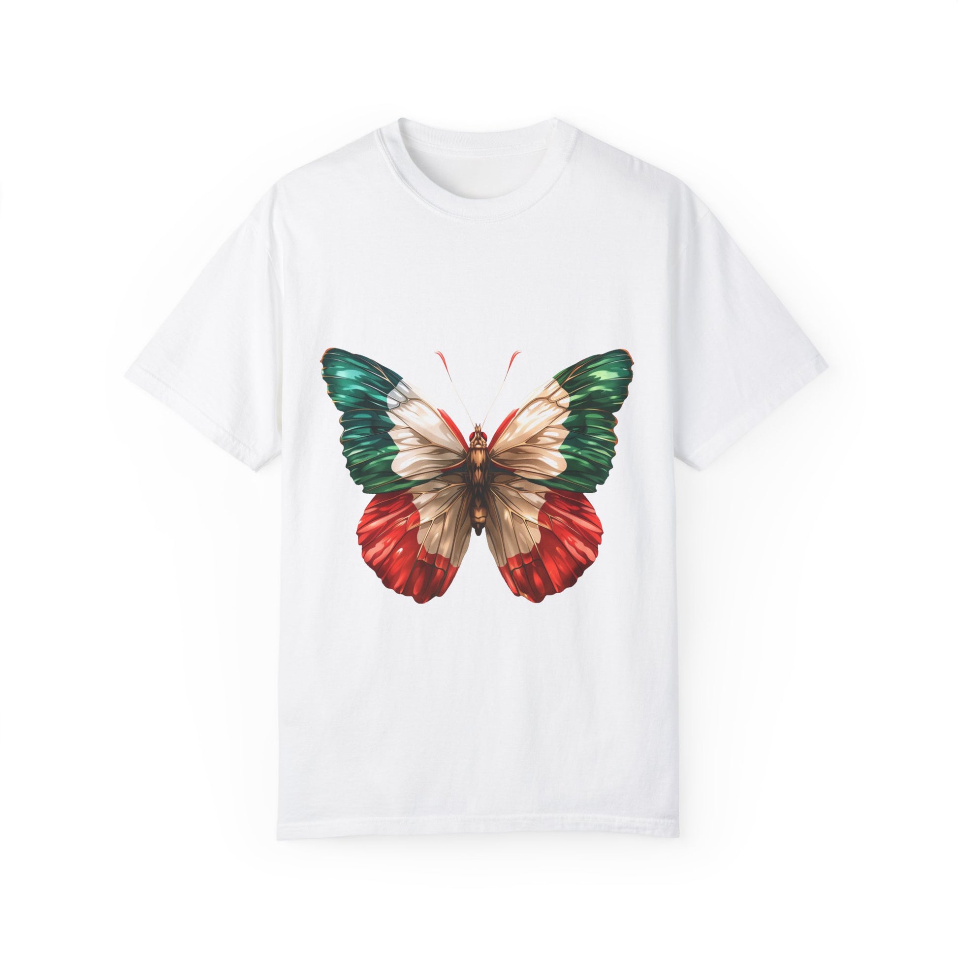 Mexico Flag Butterfly Graphic Unisex Garment Dyed T-shirt Cotton Funny Humorous Graphic Soft Premium Unisex Men Women White T-shirt Birthday Gift-3