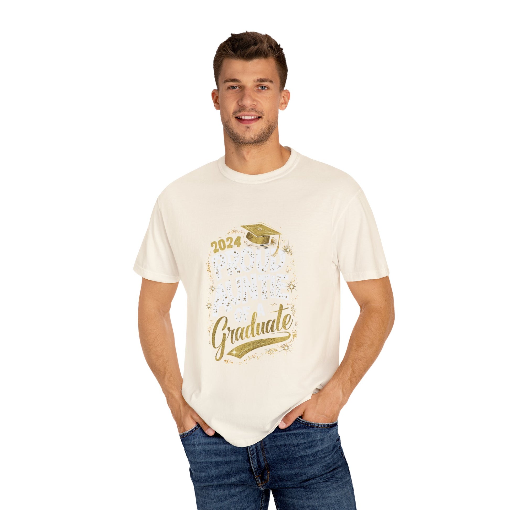 Proud Auntie of a 2024 Graduate Unisex Garment-dyed T-shirt Cotton Funny Humorous Graphic Soft Premium Unisex Men Women Ivory T-shirt Birthday Gift-44