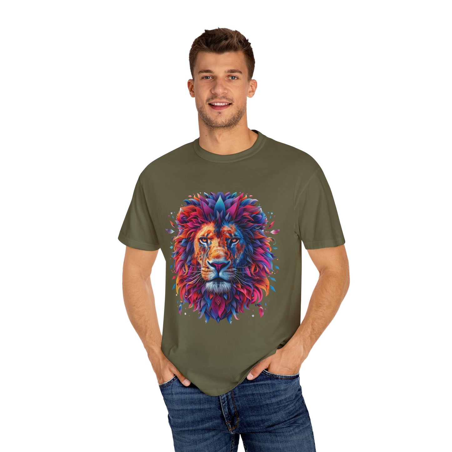 Lion Head Cool Graphic Design Novelty Unisex Garment-dyed T-shirt Cotton Funny Humorous Graphic Soft Premium Unisex Men Women Sage T-shirt Birthday Gift-54