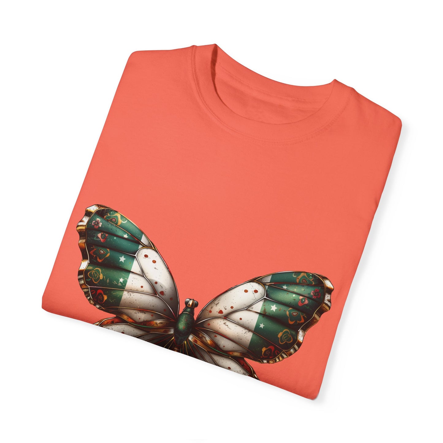 Mexican Pride Flag Butterfly Graphic Unisex Garment Dyed T-shirt Cotton Funny Humorous Graphic Soft Premium Unisex Men Women Bright Salmon T-shirt Birthday Gift-32