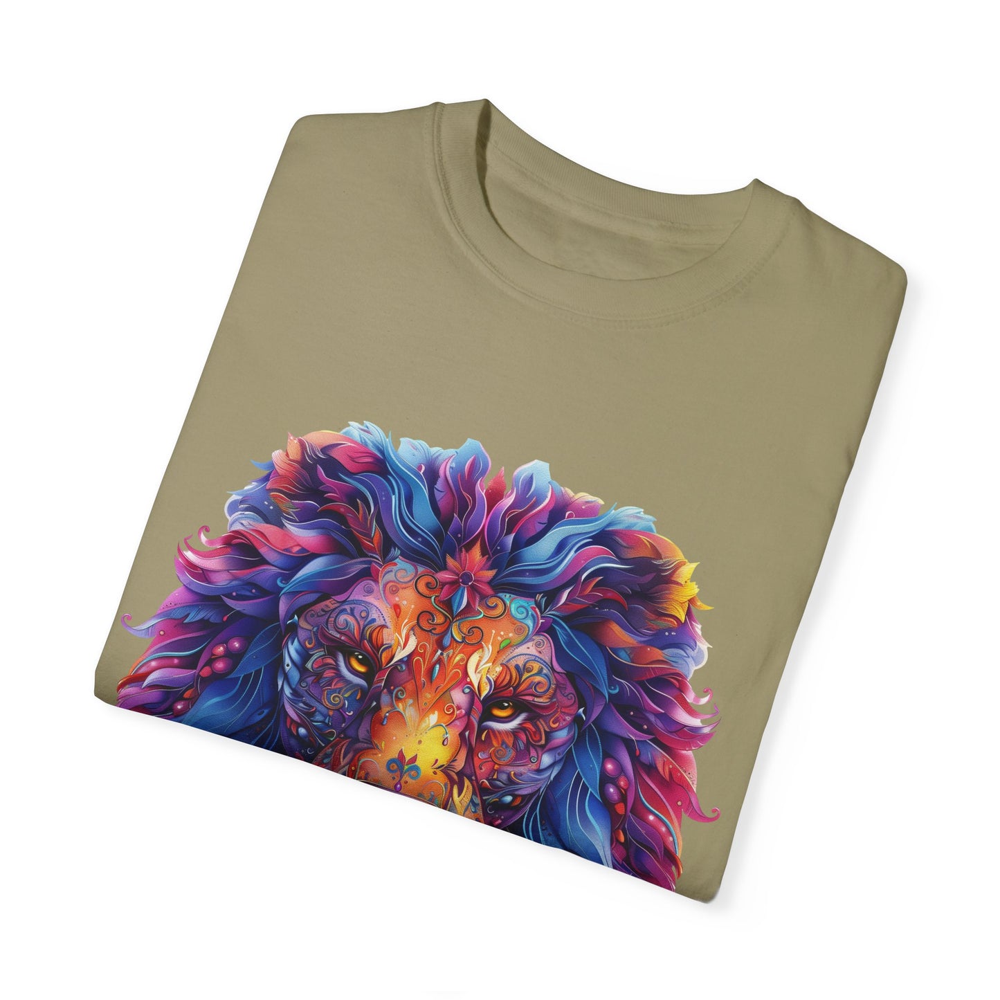 Lion Head Cool Graphic Design Novelty Unisex Garment-dyed T-shirt Cotton Funny Humorous Graphic Soft Premium Unisex Men Women Khaki T-shirt Birthday Gift-47