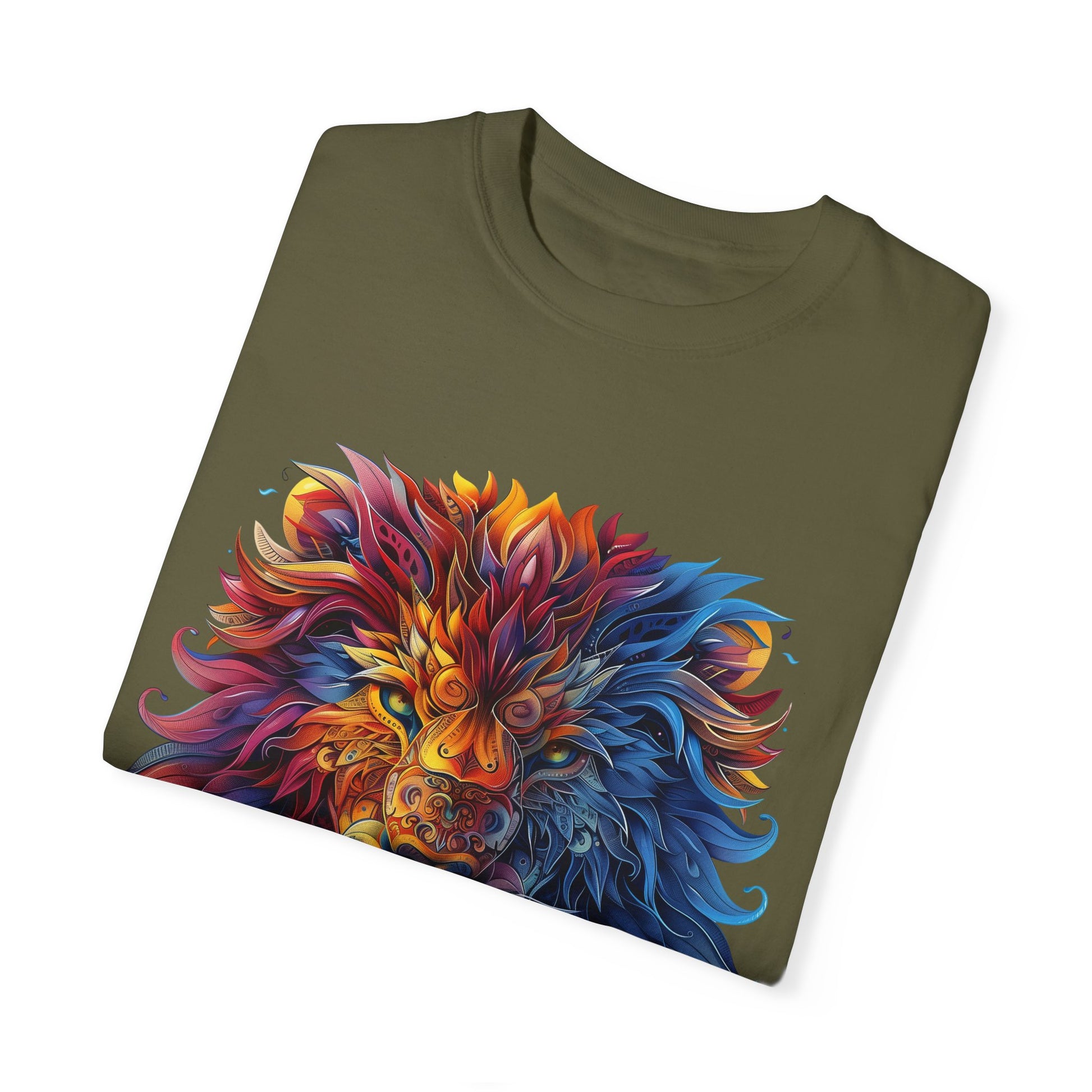 Lion Head Cool Graphic Design Novelty Unisex Garment-dyed T-shirt Cotton Funny Humorous Graphic Soft Premium Unisex Men Women Sage T-shirt Birthday Gift-53