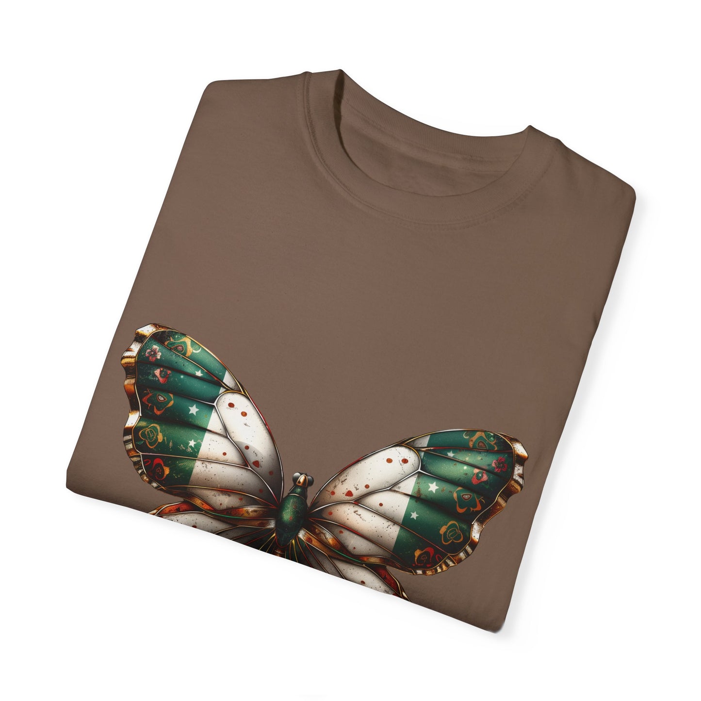 Mexican Pride Flag Butterfly Graphic Unisex Garment Dyed T-shirt Cotton Funny Humorous Graphic Soft Premium Unisex Men Women Espresso T-shirt Birthday Gift-59