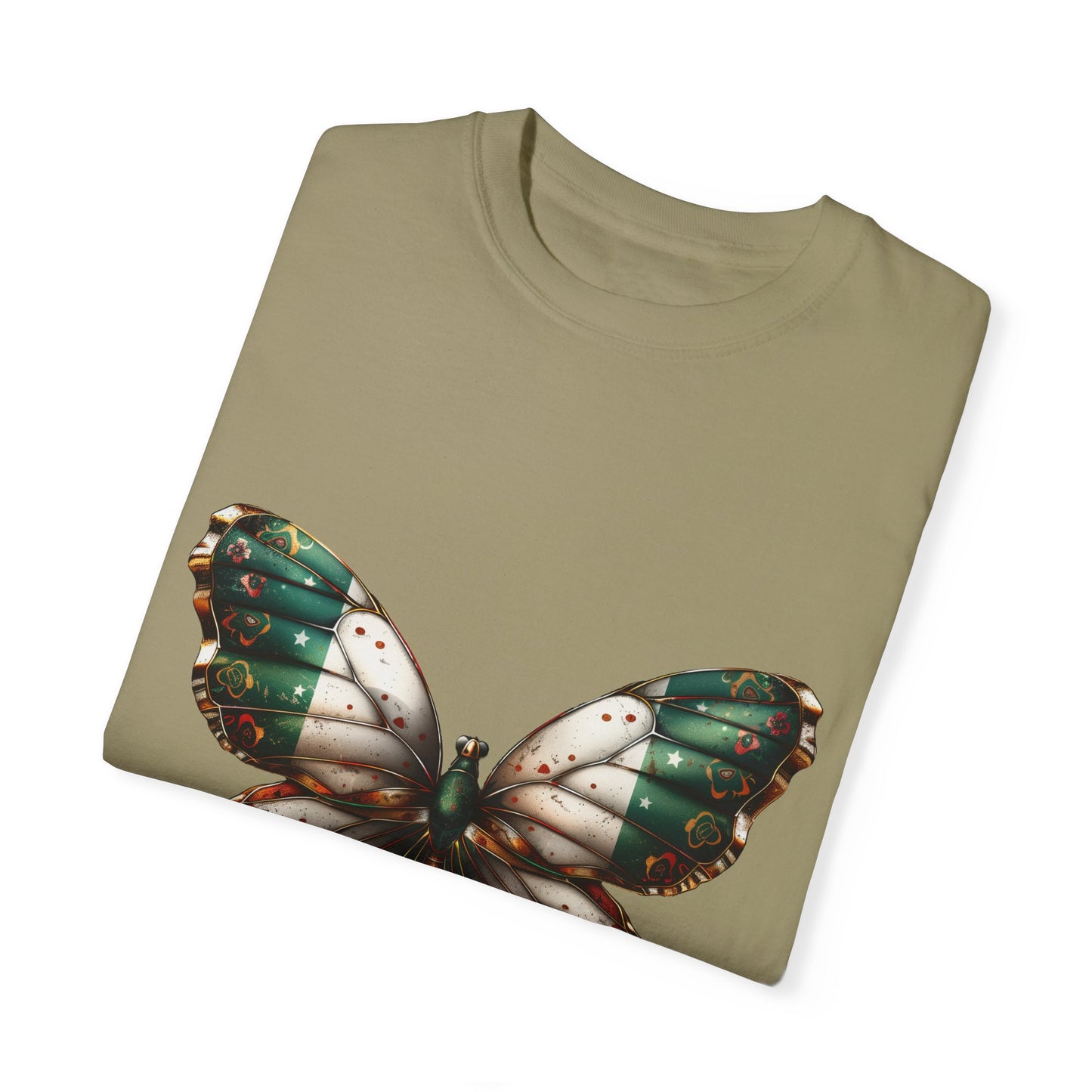 Mexican Pride Flag Butterfly Graphic Unisex Garment Dyed T-shirt Cotton Funny Humorous Graphic Soft Premium Unisex Men Women Khaki T-shirt Birthday Gift-47