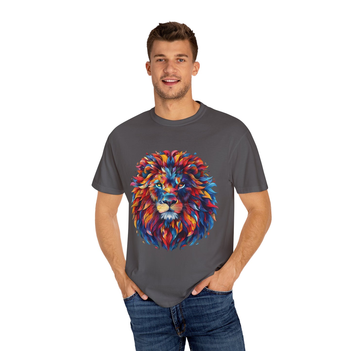 Lion Head Cool Graphic Design Novelty Unisex Garment-dyed T-shirt Cotton Funny Humorous Graphic Soft Premium Unisex Men Women Graphite T-shirt Birthday Gift-39