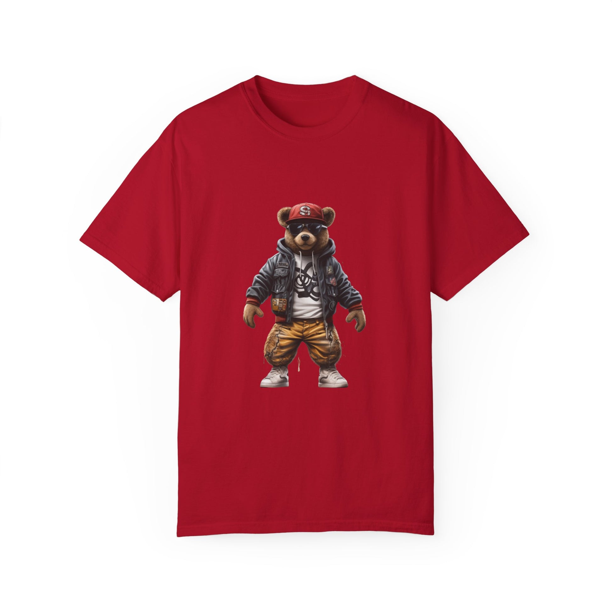 Hip Hop Teddy Bear Graphic Unisex Garment-dyed T-shirt Cotton Funny Humorous Graphic Soft Premium Unisex Men Women Red T-shirt Birthday Gift-2