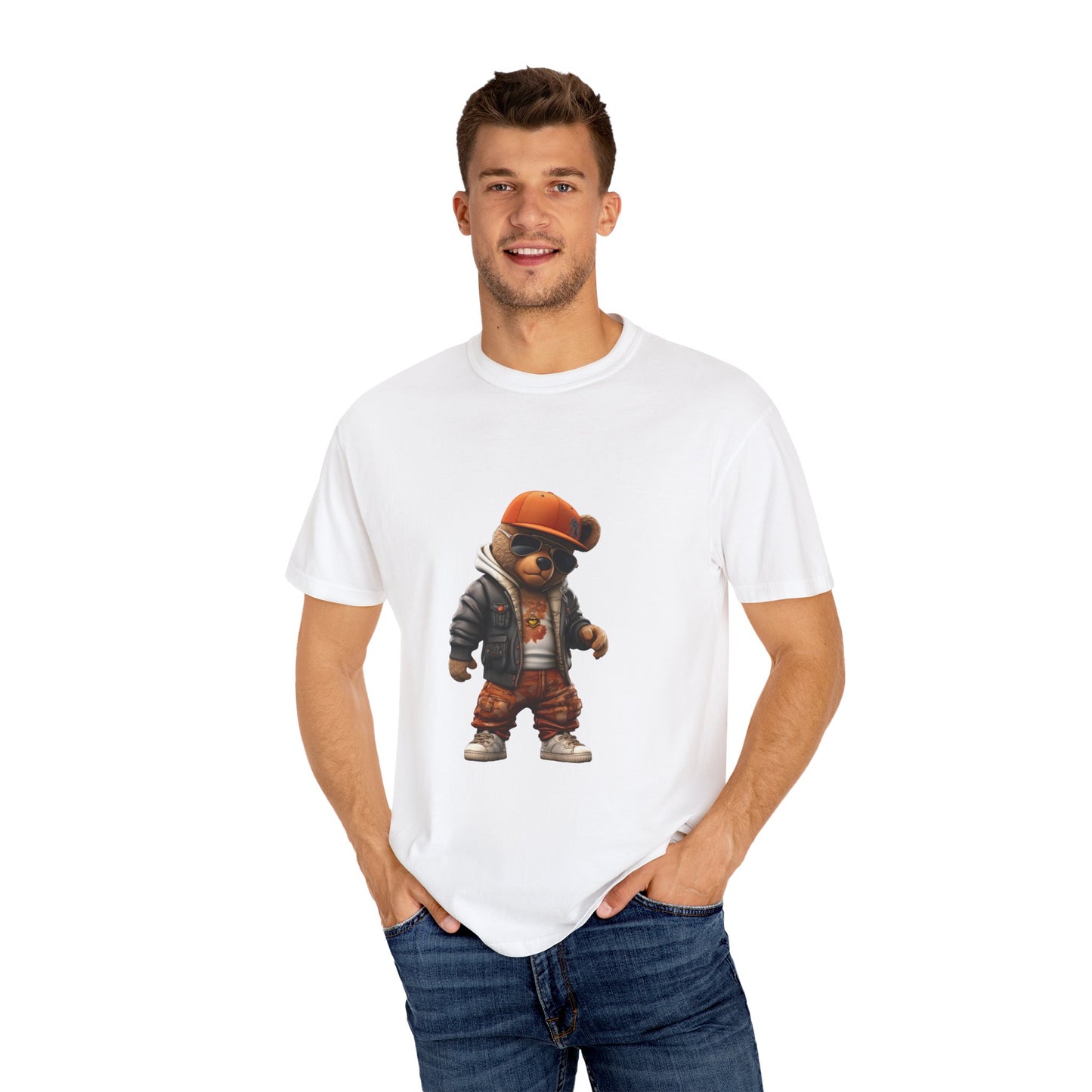 Hip Hop Teddy Bear Graphic Unisex Garment-dyed T-shirt Cotton Funny Humorous Graphic Soft Premium Unisex Men Women White T-shirt Birthday Gift-24