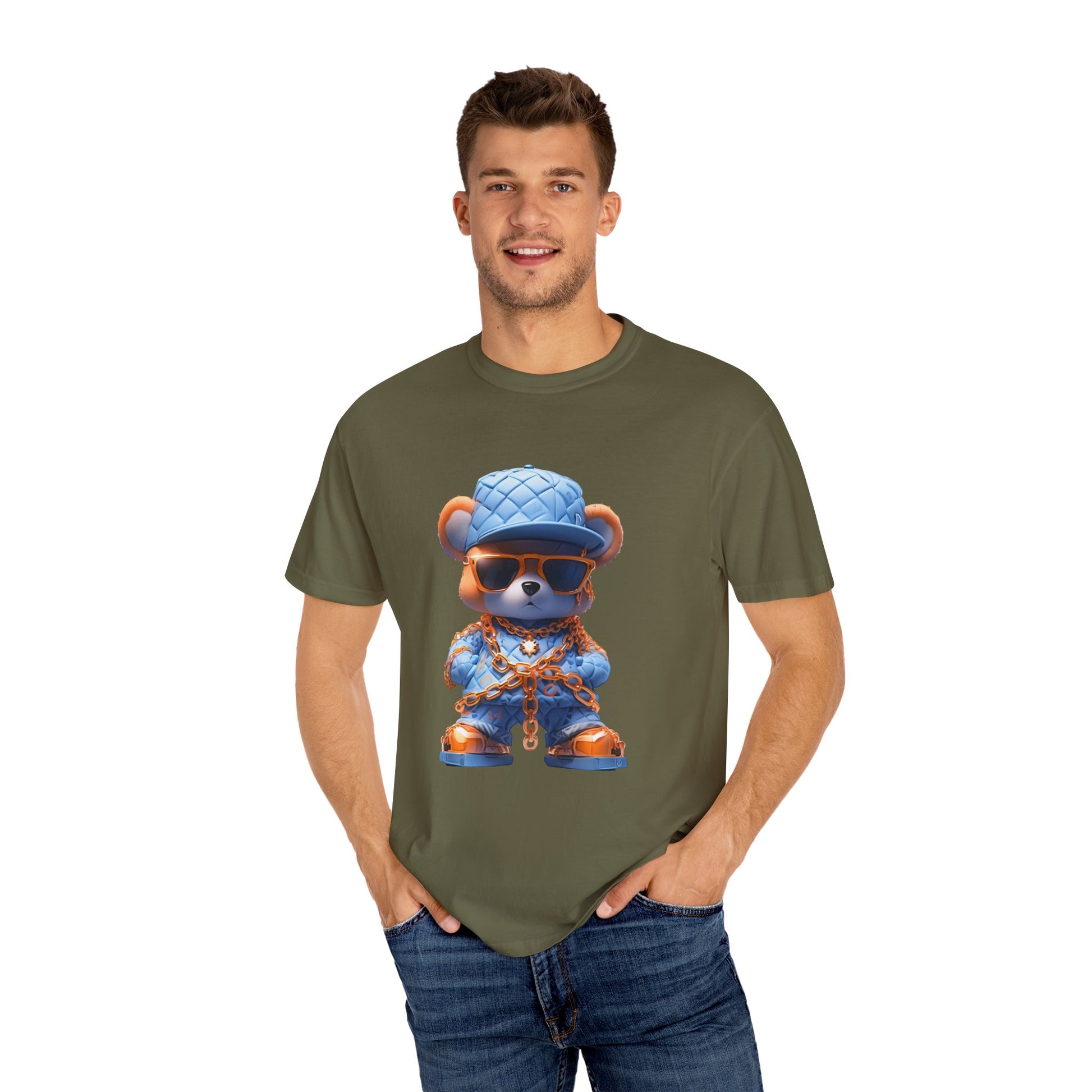 Hip Hop Teddy Bear Graphic Unisex Garment-dyed T-shirt Cotton Funny Humorous Graphic Soft Premium Unisex Men Women Sage T-shirt Birthday Gift-54