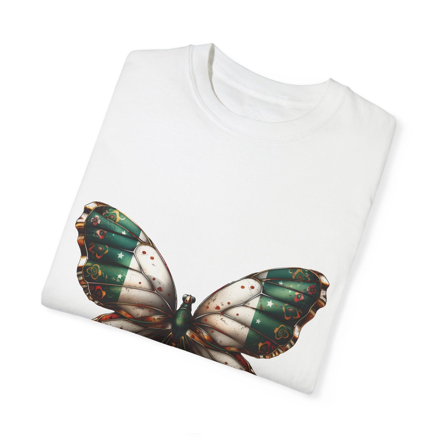 Mexican Pride Flag Butterfly Graphic Unisex Garment Dyed T-shirt Cotton Funny Humorous Graphic Soft Premium Unisex Men Women White T-shirt Birthday Gift-23