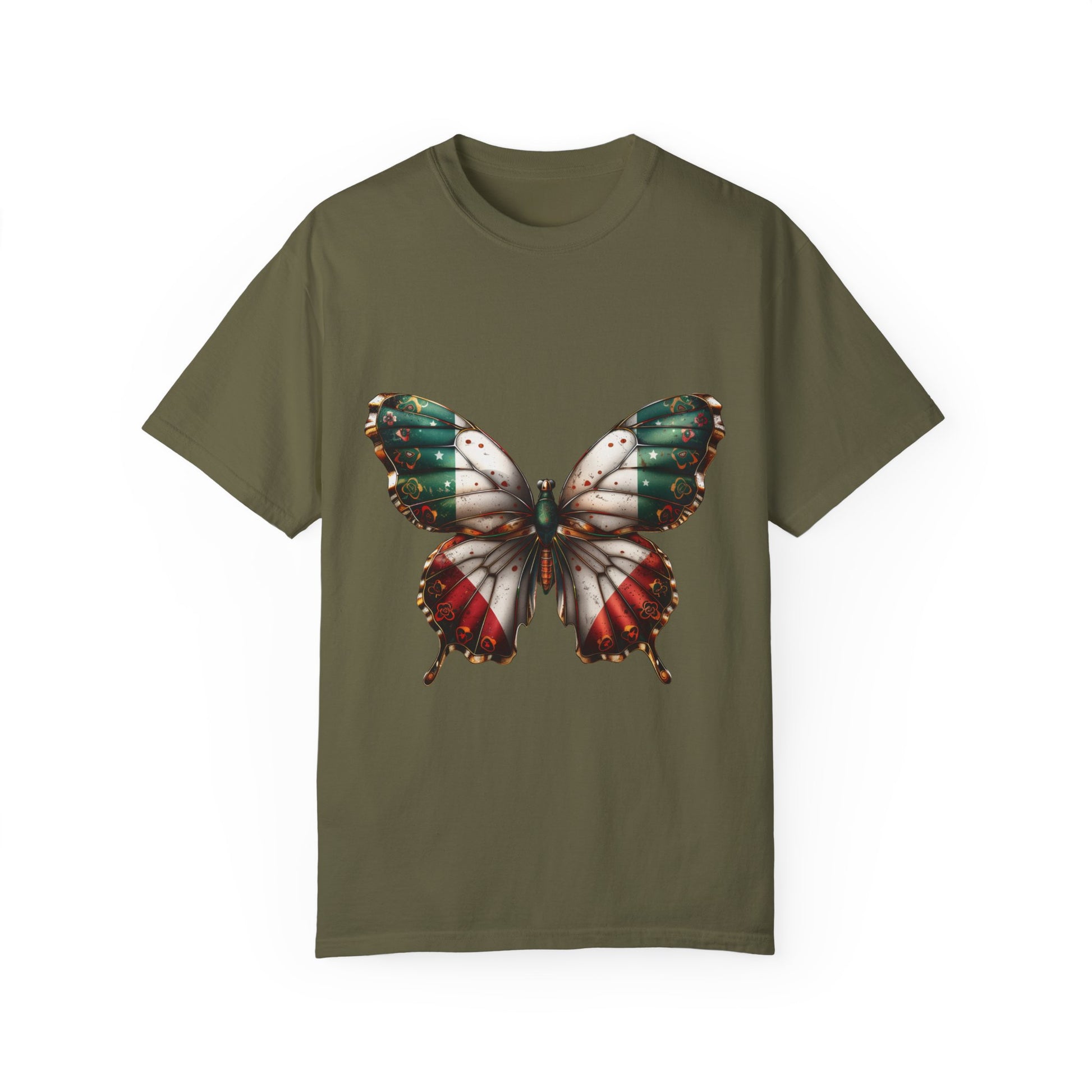 Mexican Pride Flag Butterfly Graphic Unisex Garment Dyed T-shirt Cotton Funny Humorous Graphic Soft Premium Unisex Men Women Sage T-shirt Birthday Gift-13